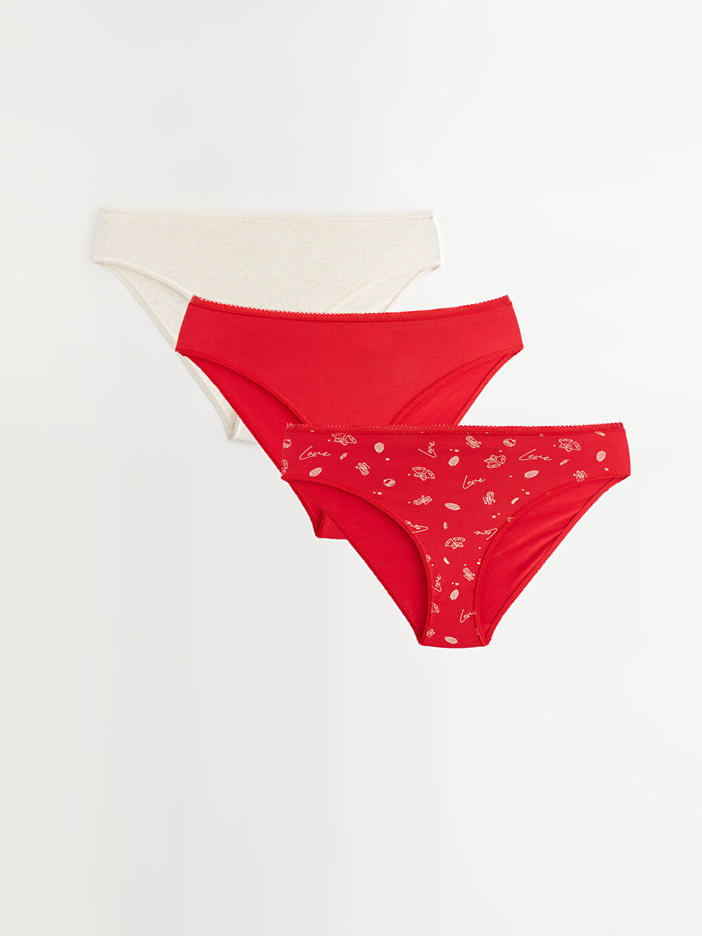 KIRMIZI Desenli Bikini Külot 3 lü Paket W3ED76Z8 LTQ LCW