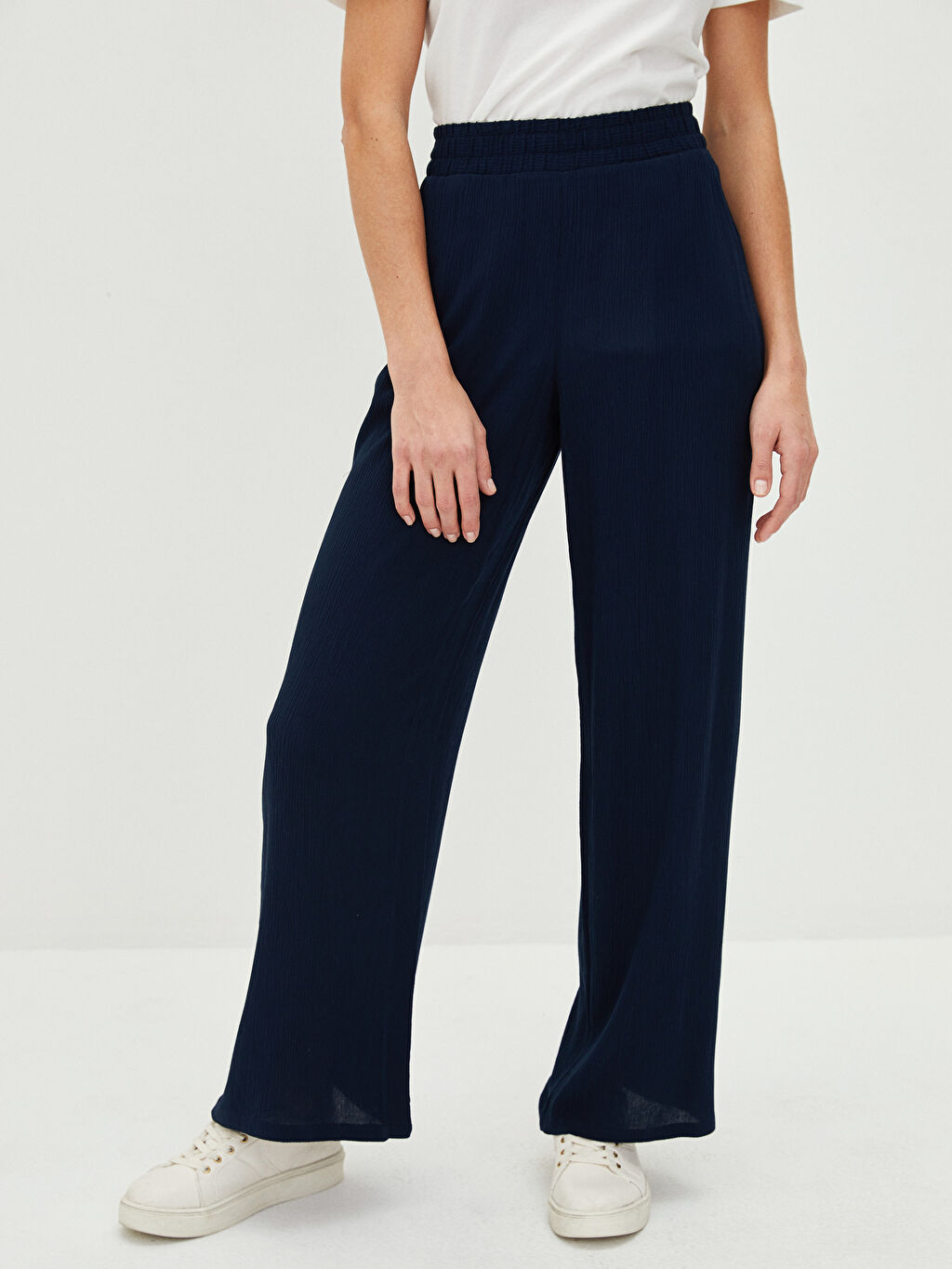 Elastic Waist Straight Pocket Detailed Viscose Women S Trousers