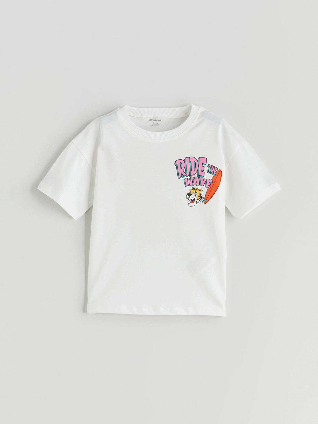 Ekru Bisiklet Yaka Baskılı Erkek Çocuk Tişört-1