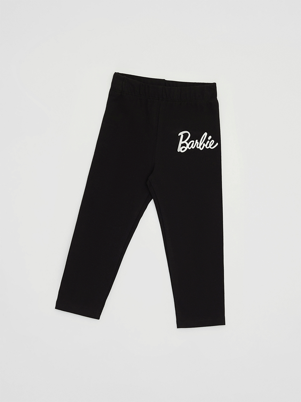 Siyah Beli Lastikli Barbie Baskılı Pamuklu Kız Çocuk Tayt