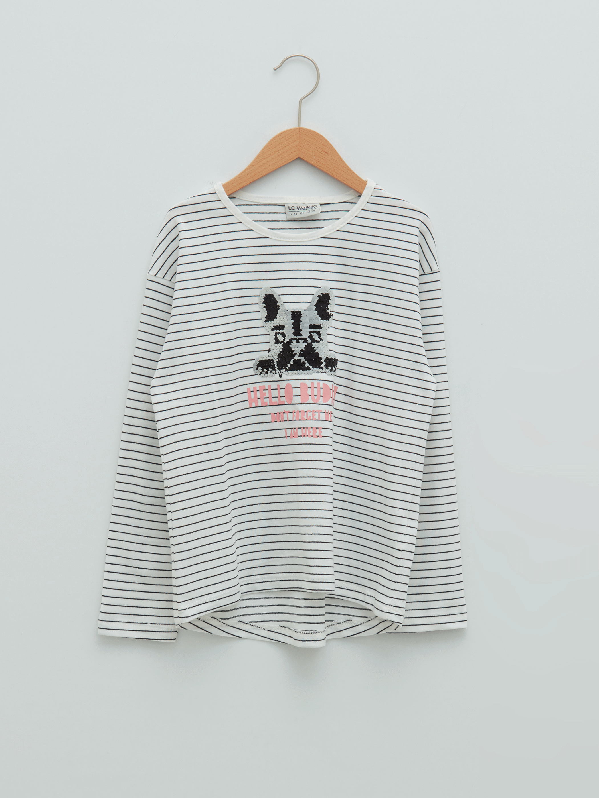 Siyah Bisiklet Yaka Çift Yönlü Payetli Uzun Kollu Kız Çocuk Tişört