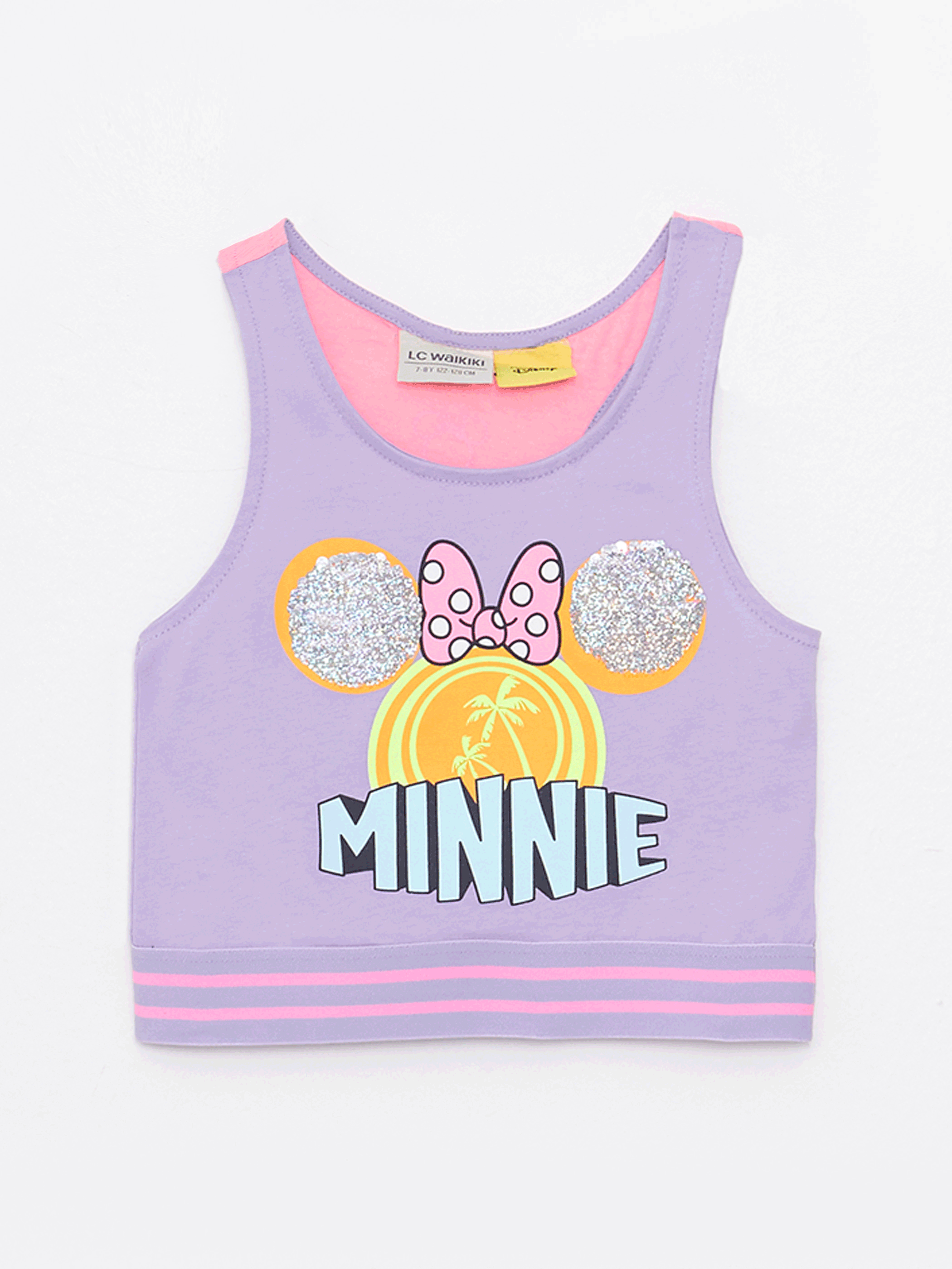 Дөңгелек жағалы минни маус принтті екі жақты жылтыр қыздар майка-1