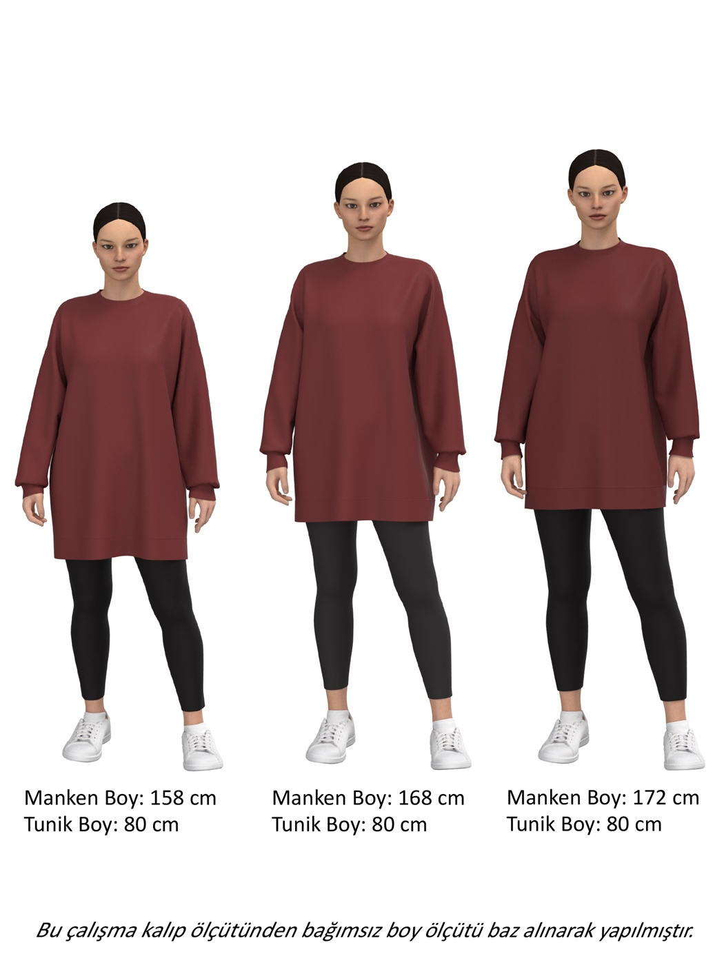 LCW Modest Siyah Bisiklet Yaka Renk Bloklu Uzun Kollu Oversize Kadın Sweatshirt Tunik - 7