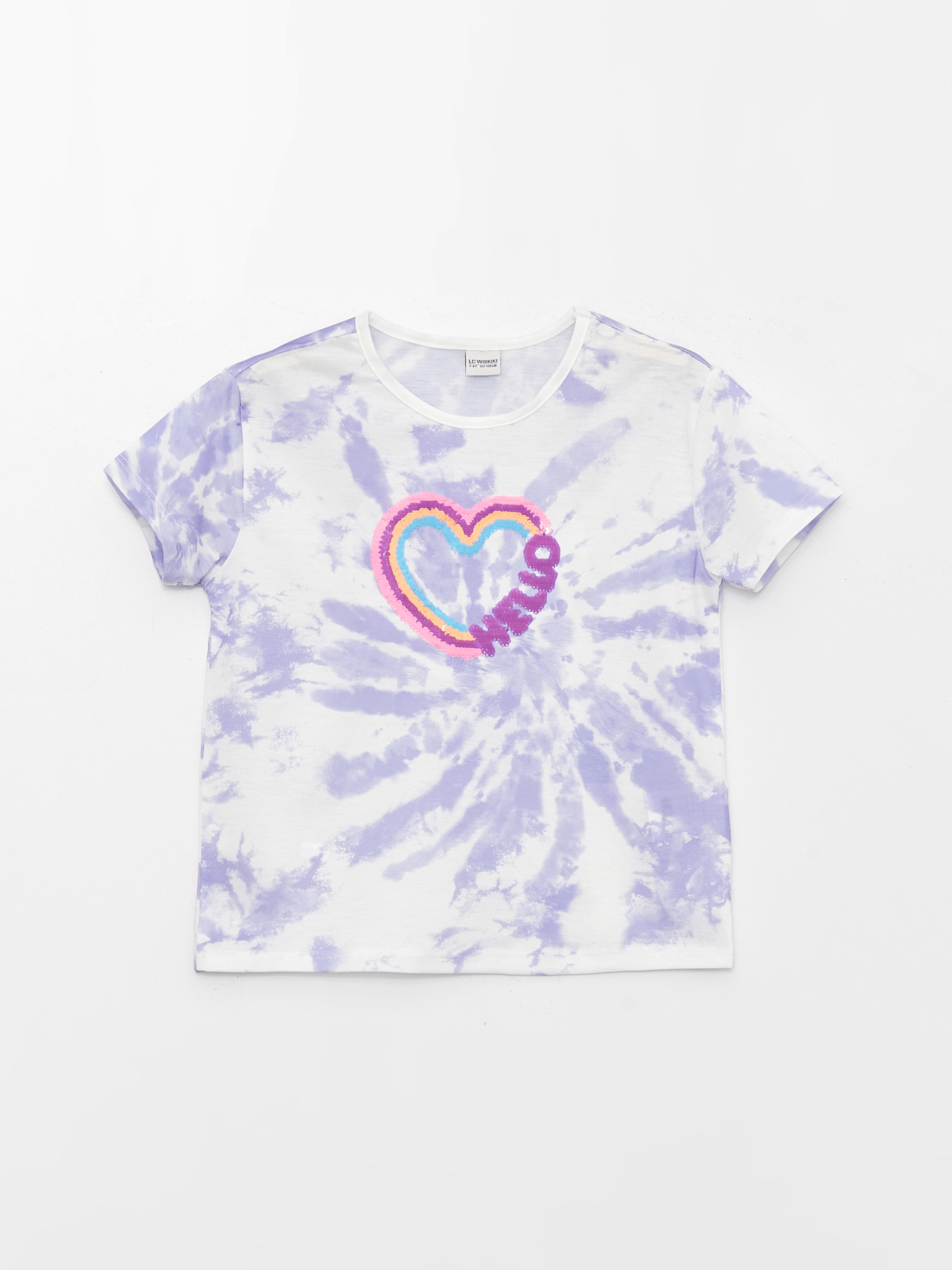 Тениска за момичета с кръгло деколте, двустранни пайети и къс ръкав-3