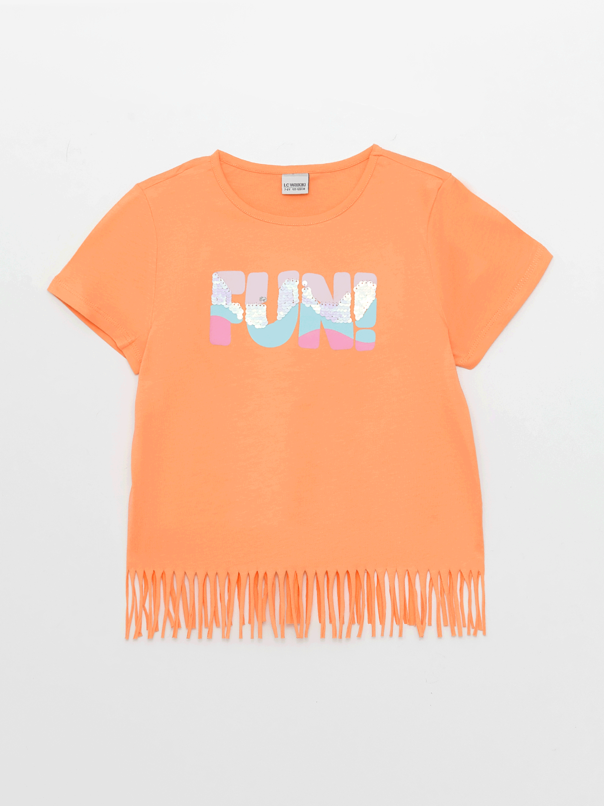 Turuncu Bisiklet Yaka Baskılı Uzun Kollu Kız Çocuk Tişört ve Tayt-1