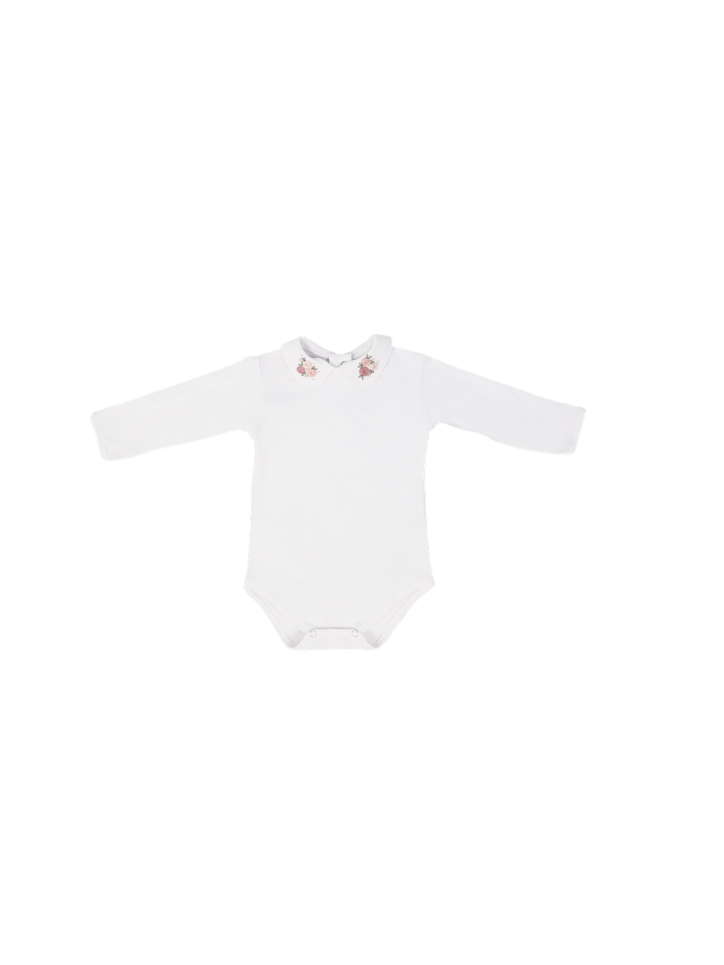 Beyaz Bebe Yaka Uzun Kollu Kız Bebek Çıtçıtlı Bodysuit-2