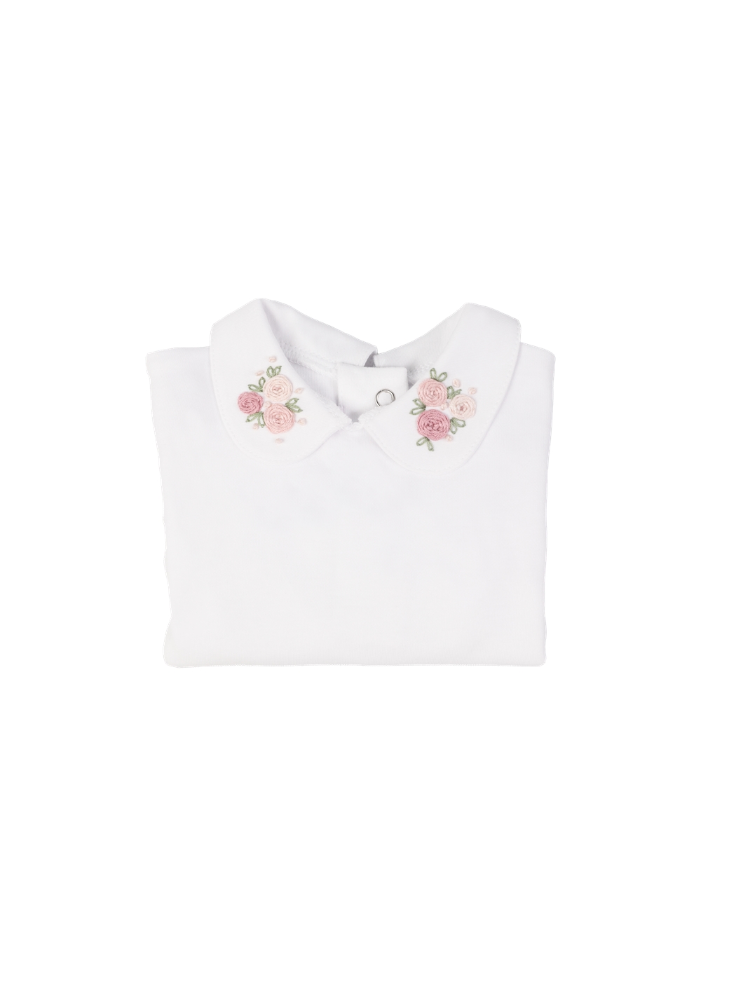 Beyaz Bebe Yaka Uzun Kollu Kız Bebek Çıtçıtlı Bodysuit-3