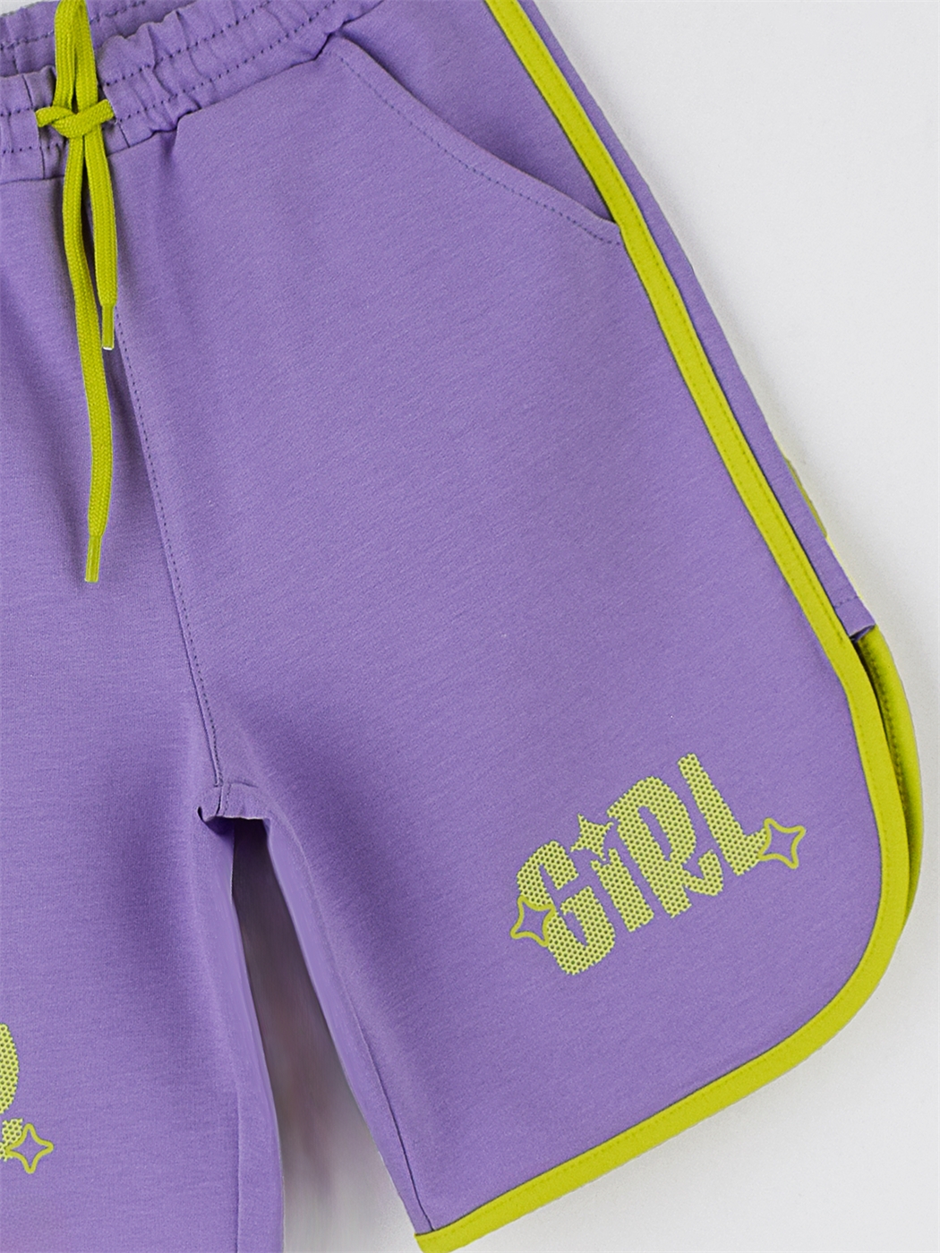 Lila Beli Lastikli Baskılı Kız Çocuk Şort-1