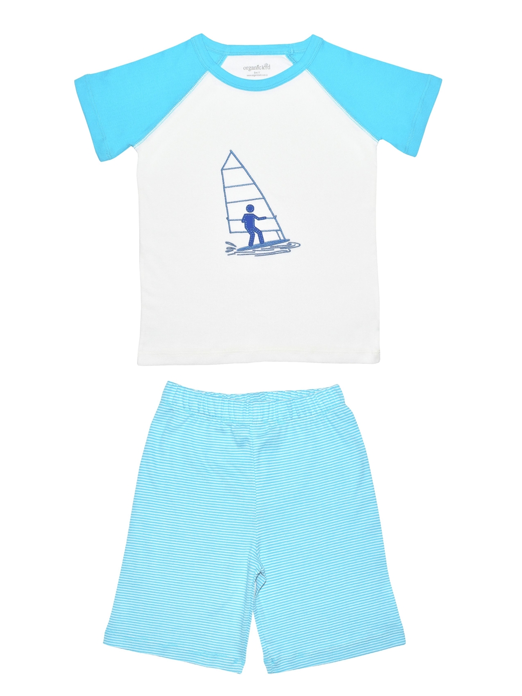 ORGANICKID Mavi Bisiklet Yaka Erkek Çocuk Şortlu Pijama Takımı