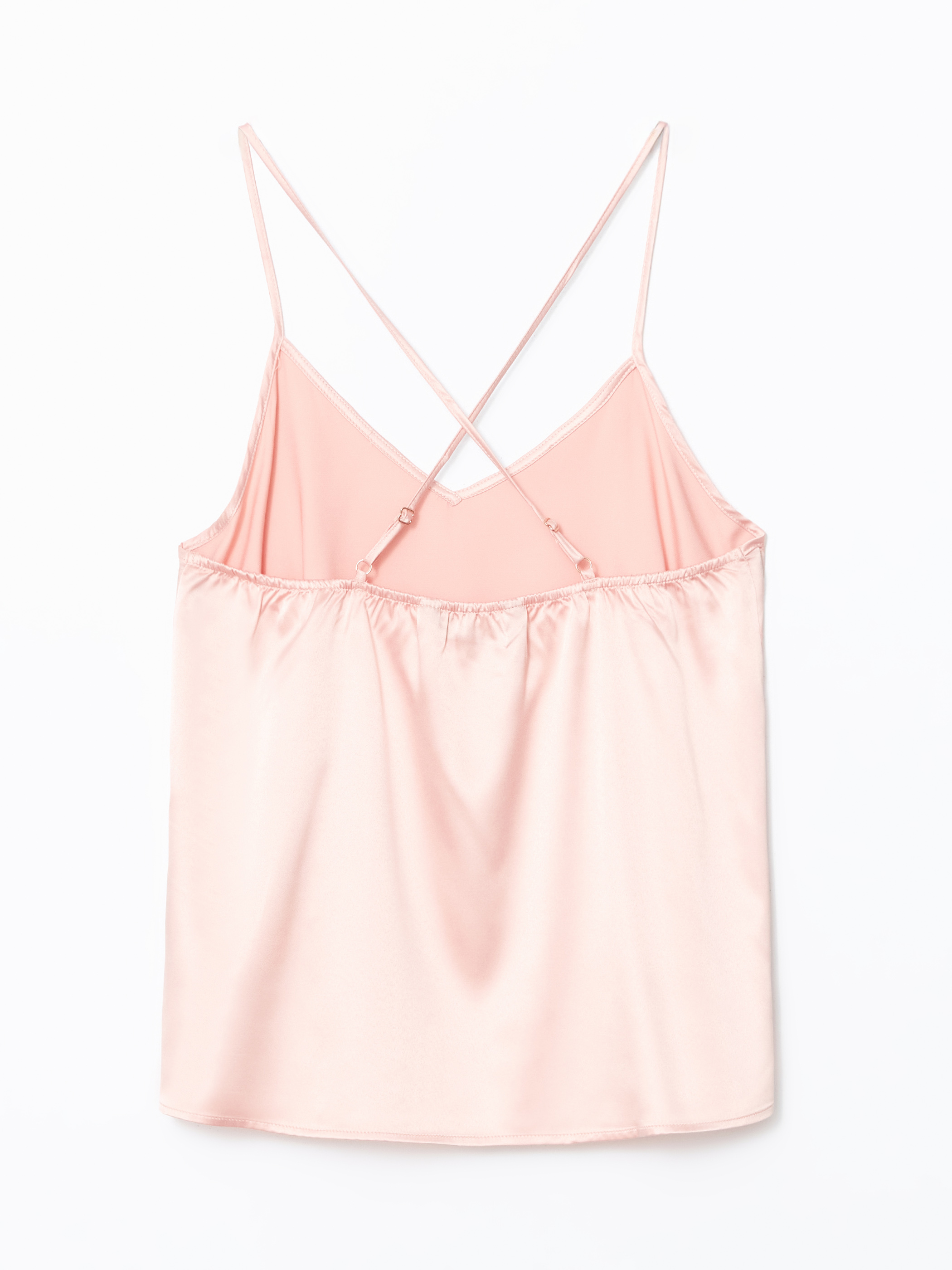 Pembe İp Askılı Saten Kadın Pijama Üst-1