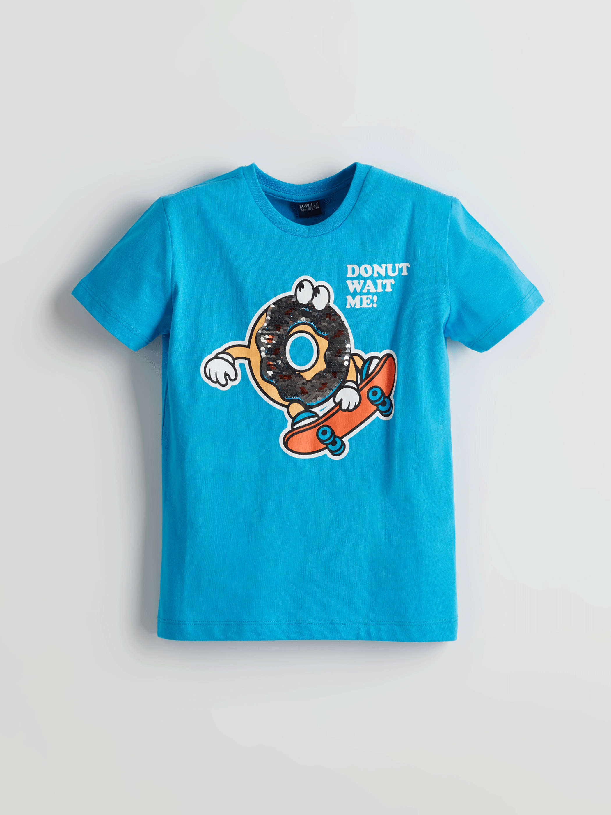 Mavi Bisiklet Yaka Çift Yönlü Payetli Erkek Çocuk Tişört