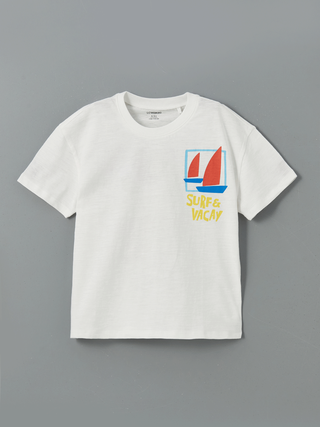 Beyaz Bisiklet Yaka Baskılı Erkek Çocuk Tişört-1