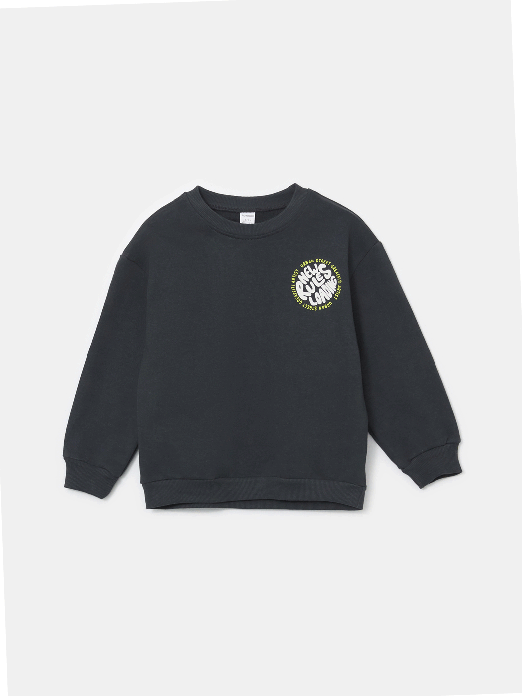 Antrasit Bisiklet Yaka Baskılı Erkek Çocuk Sweatshirt
