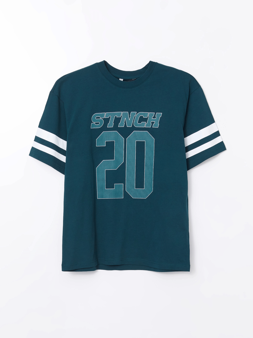 Petrol Bisiklet Yaka Kısa Kollu Baskılı Penye Erkek Tişört-4