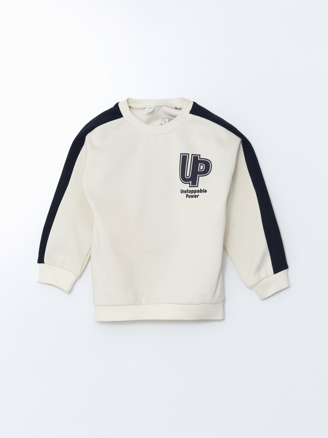 Bej Bisiklet Yaka Baskılı Erkek Çocuk Kalın Sweatshirt