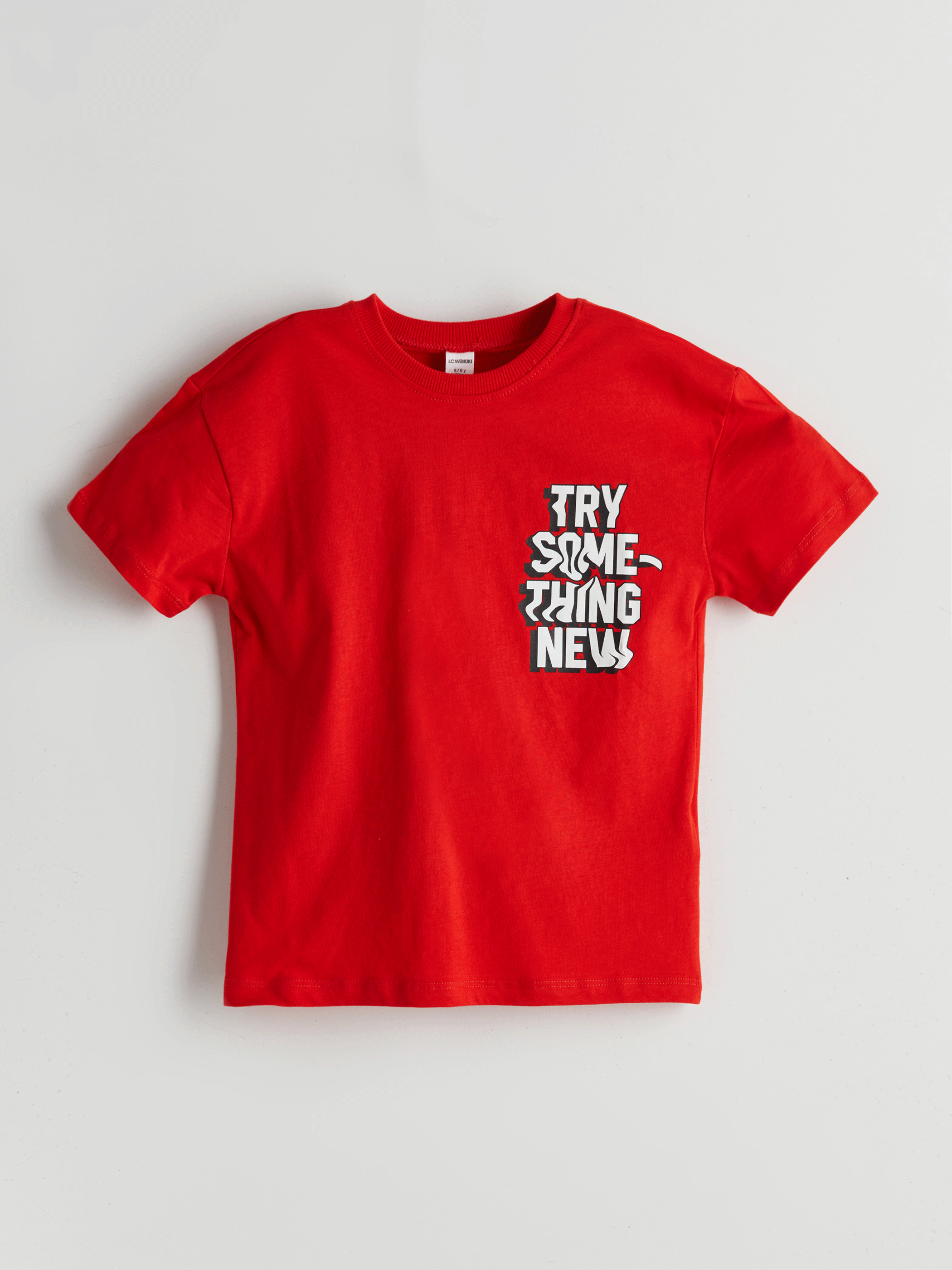 Kırmızı Bisiklet Yaka Baskılı Erkek Çocuk Tişört