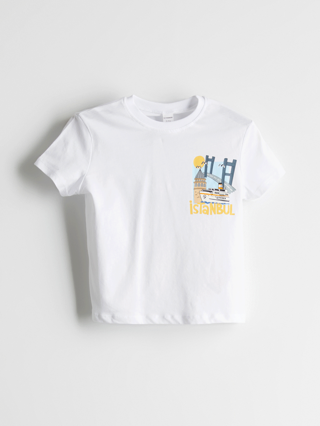 Beyaz Bisiklet Yaka Baskılı Erkek Çocuk Tişört-2
