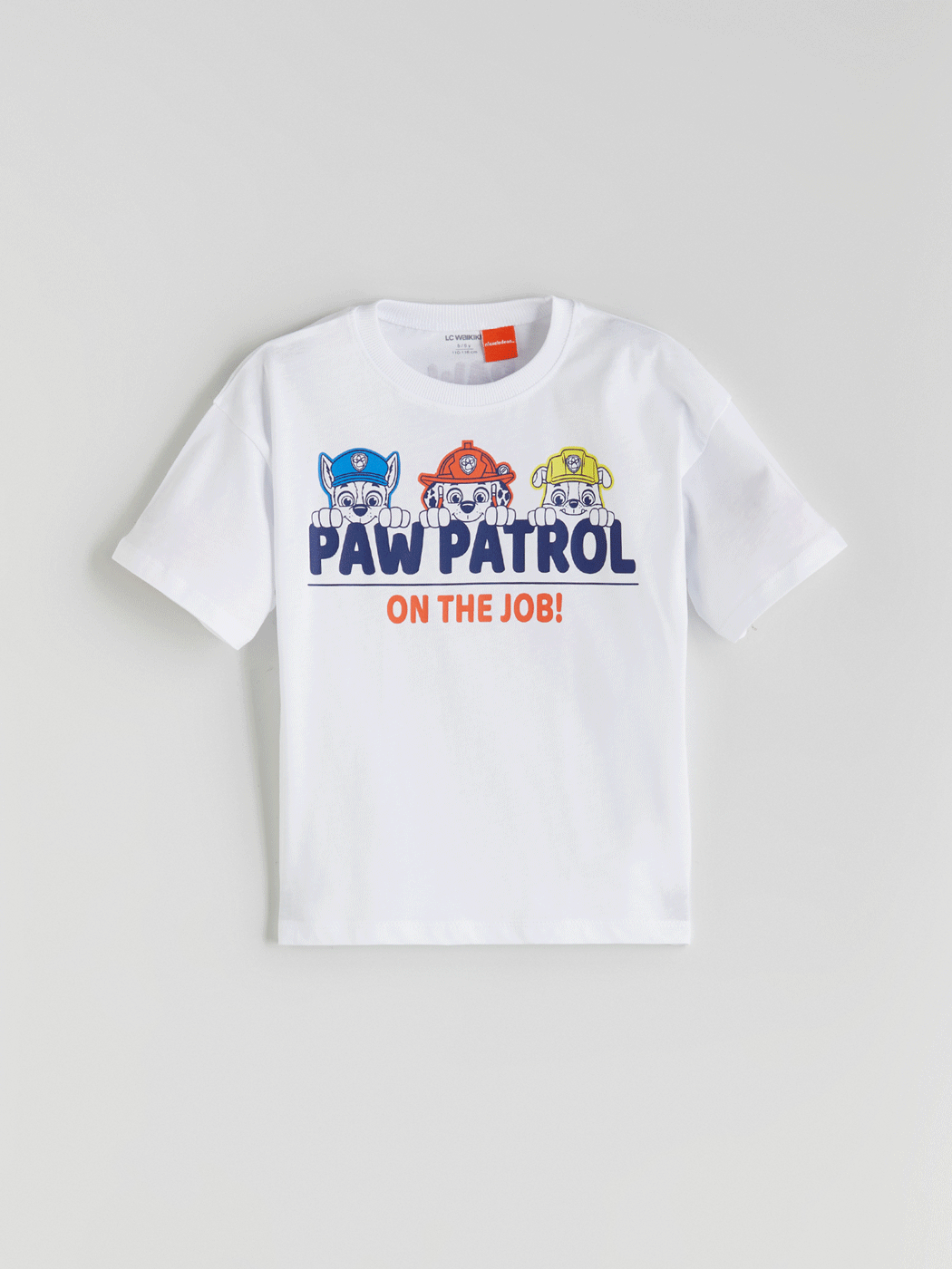 Beyaz Bisiklet Yaka Paw Patrol Baskılı Erkek Çocuk Tişört-1