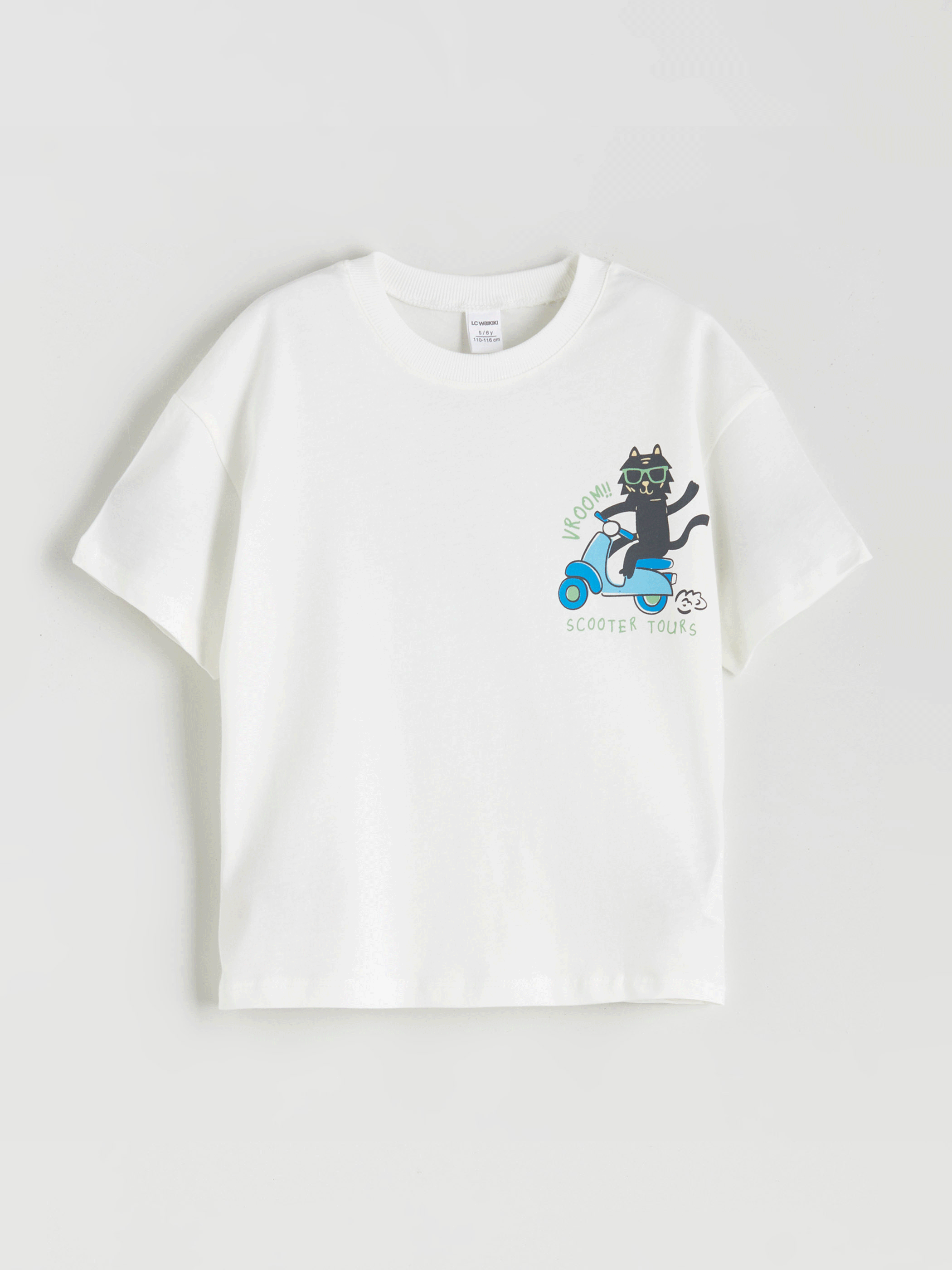 Ekru Bisiklet Yaka Baskılı Erkek Çocuk Tişört-3