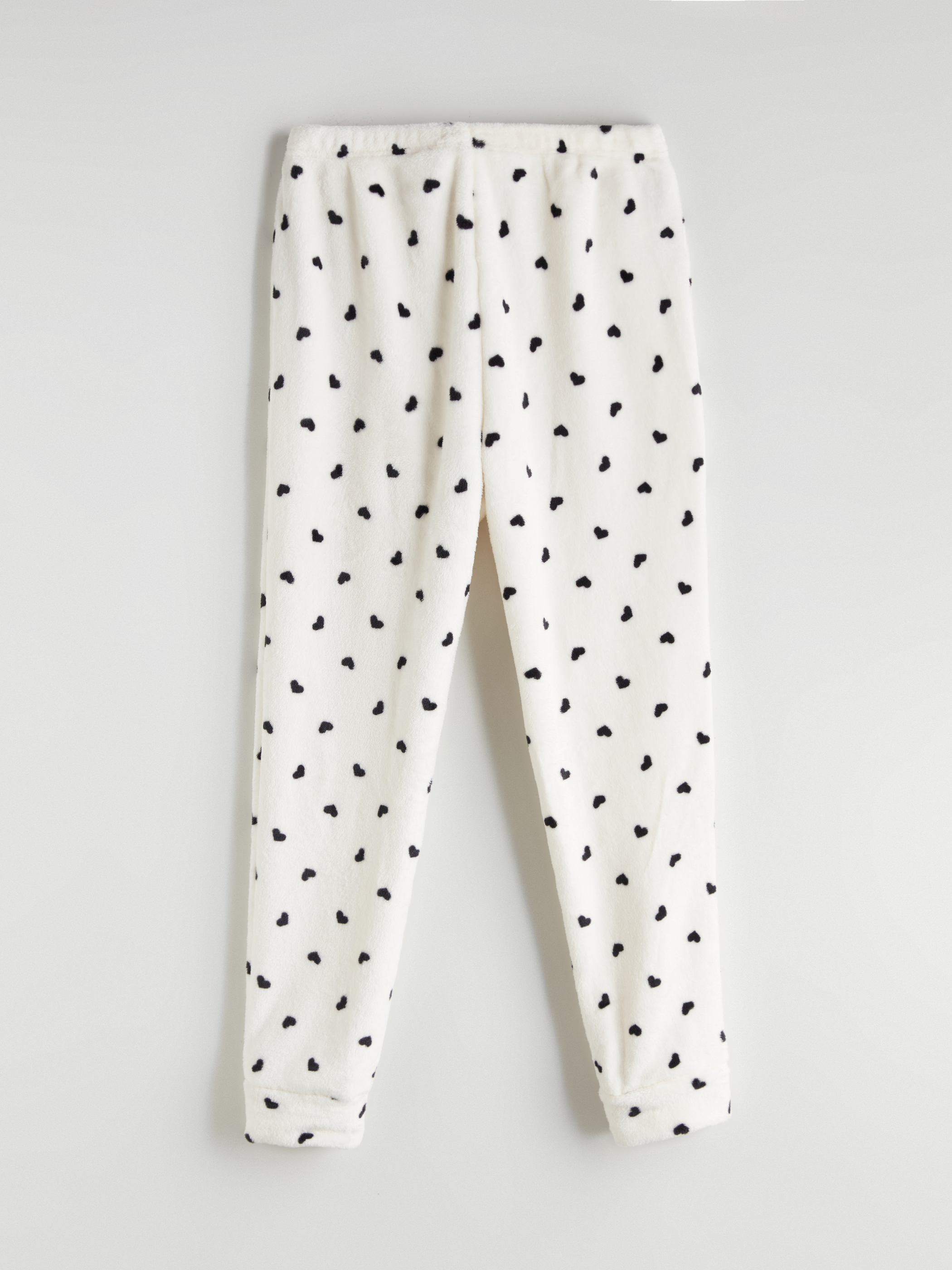 Ekru Kalp Baskılı Kadın Pelüş Pijama Altı-1
