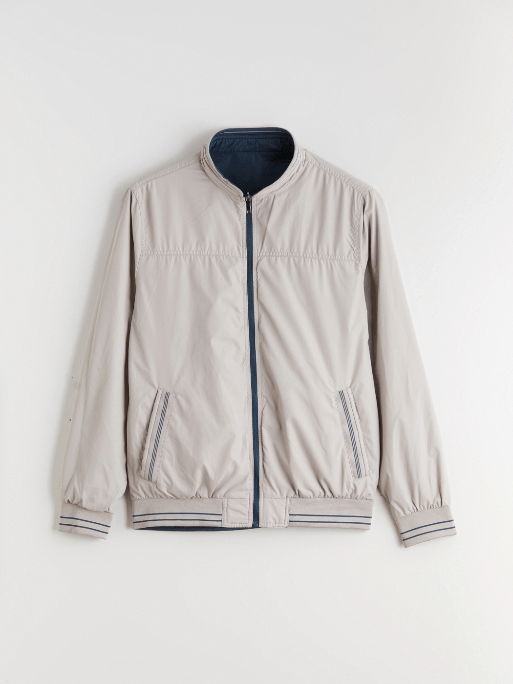 Lacivert Büyük Beden Çift Taraflı Dik Yaka Erkek Mont-12