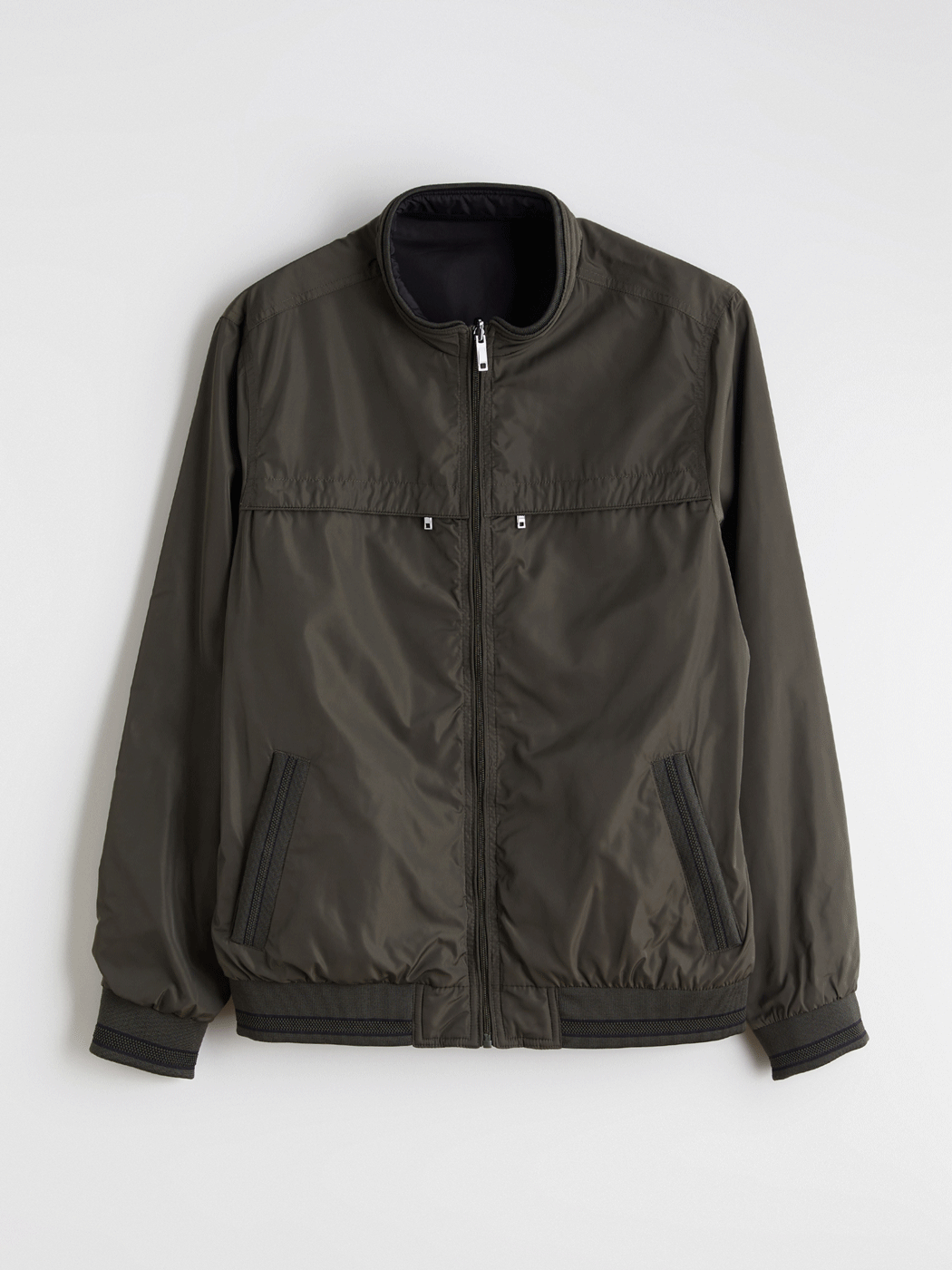 Haki Büyük Beden Çift Taraflı Dik Yaka Erkek Mont-10