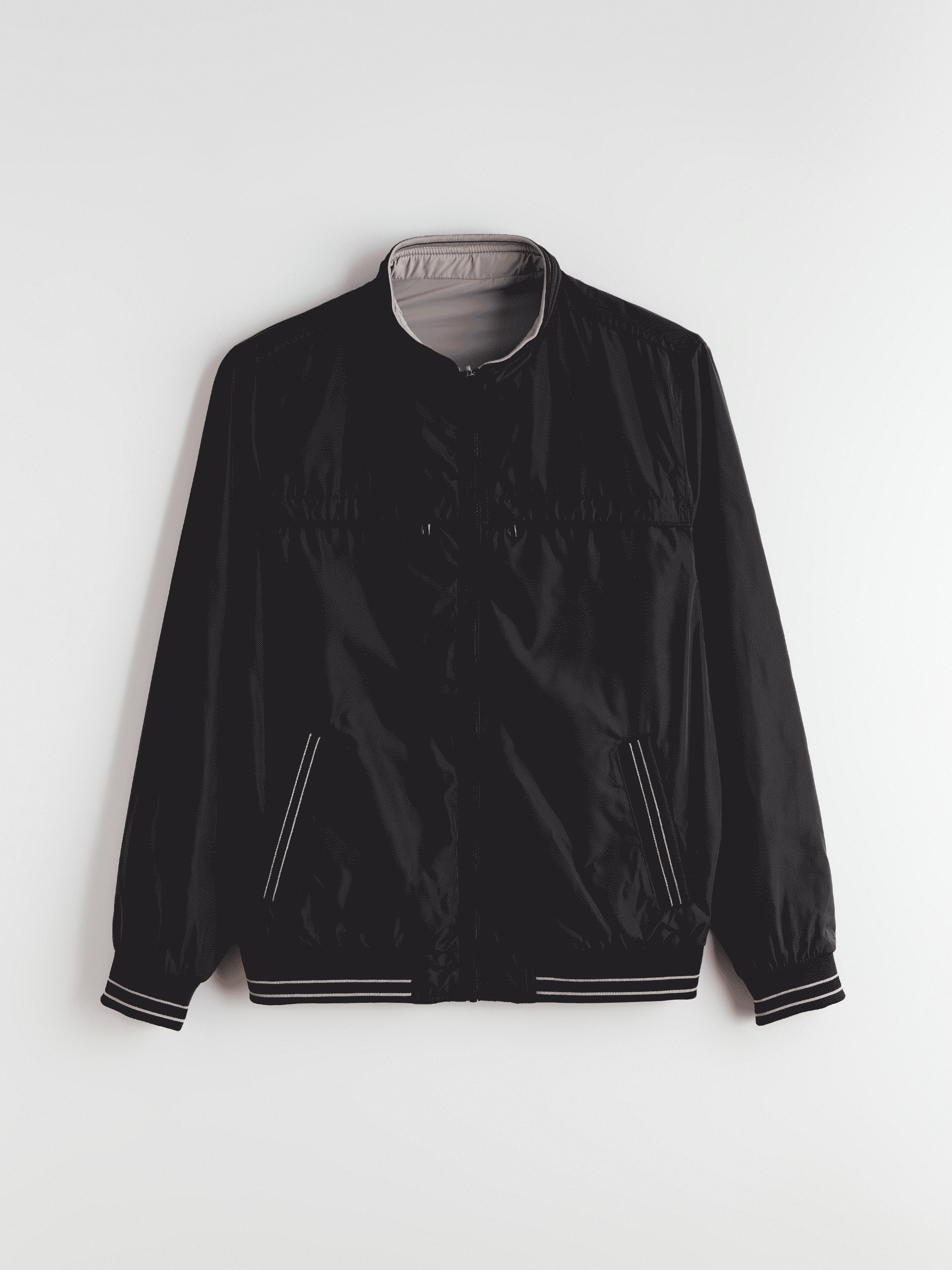 Siyah Büyük Beden Çift Taraflı Dik Yaka Erkek Mont-12