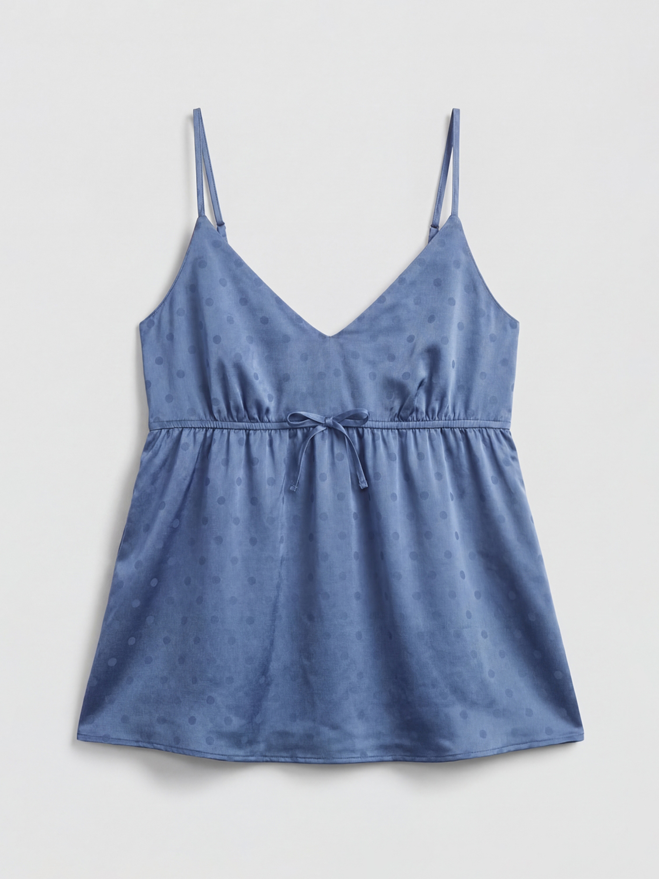 Mavi V Yaka Puantiyeli Kadın Saten Pijama Takımı-6