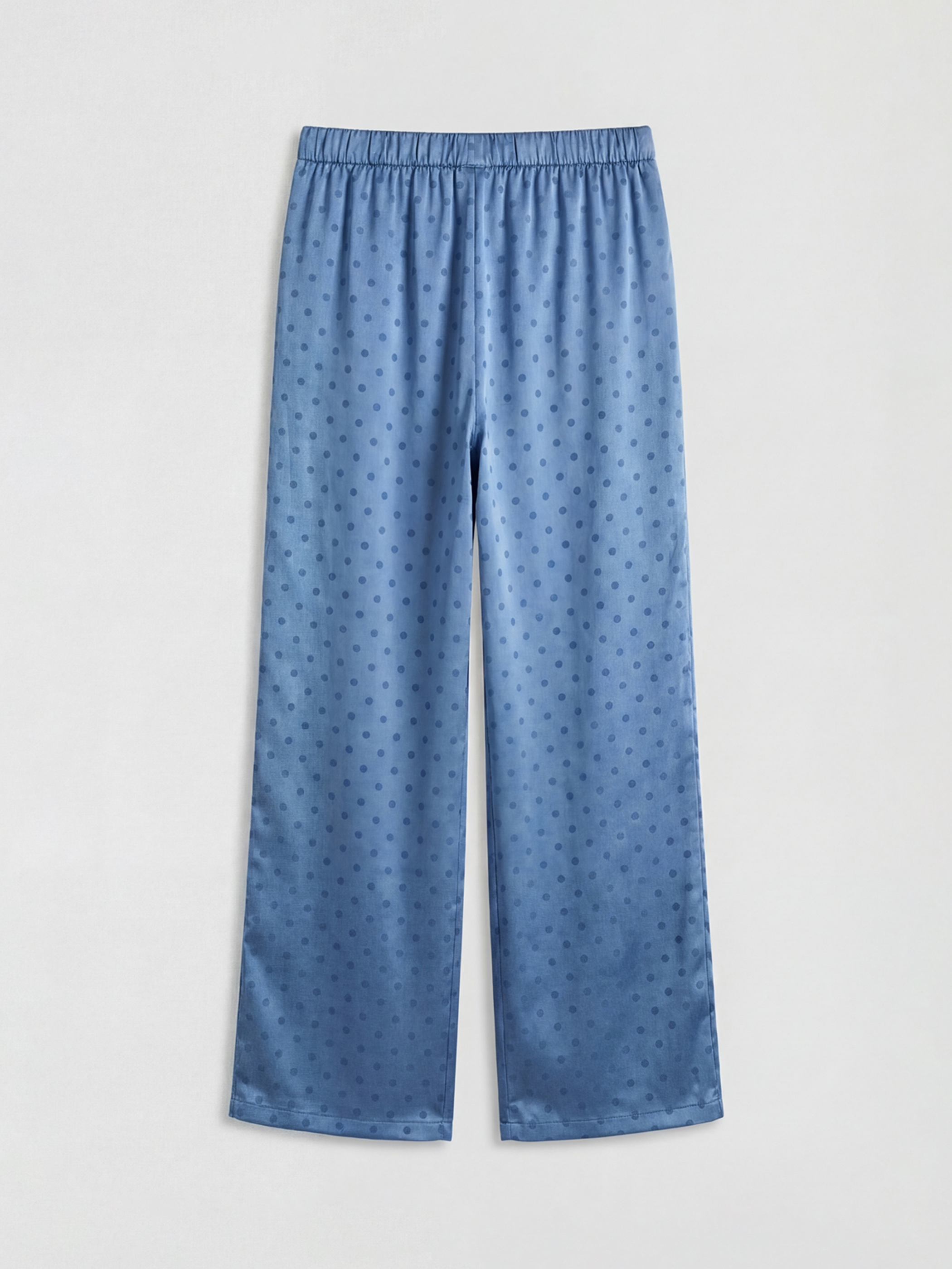 Mavi V Yaka Puantiyeli Kadın Saten Pijama Takımı-9