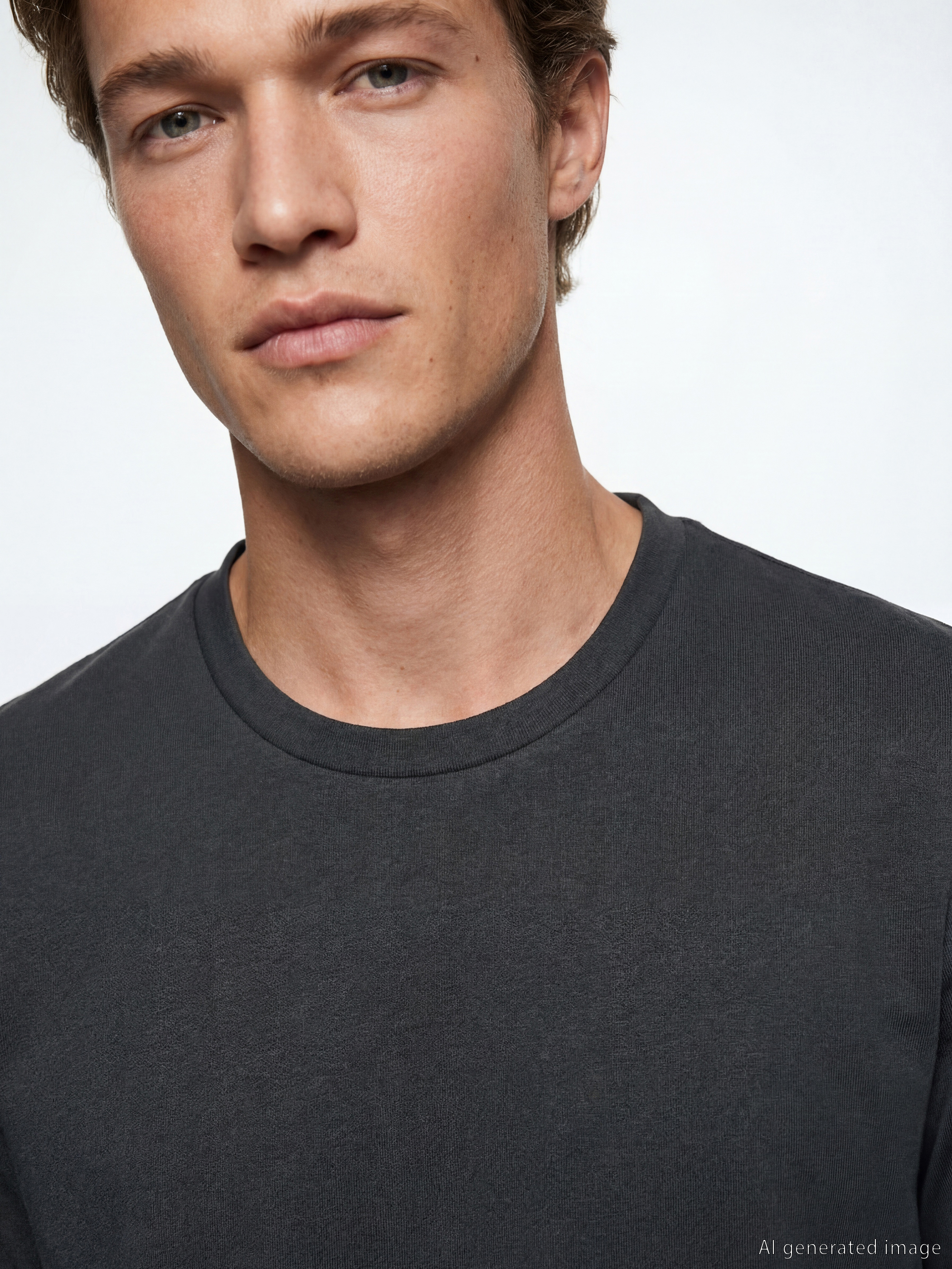 Antrasit Bisiklet Yaka Penye Erkek Tişört-5