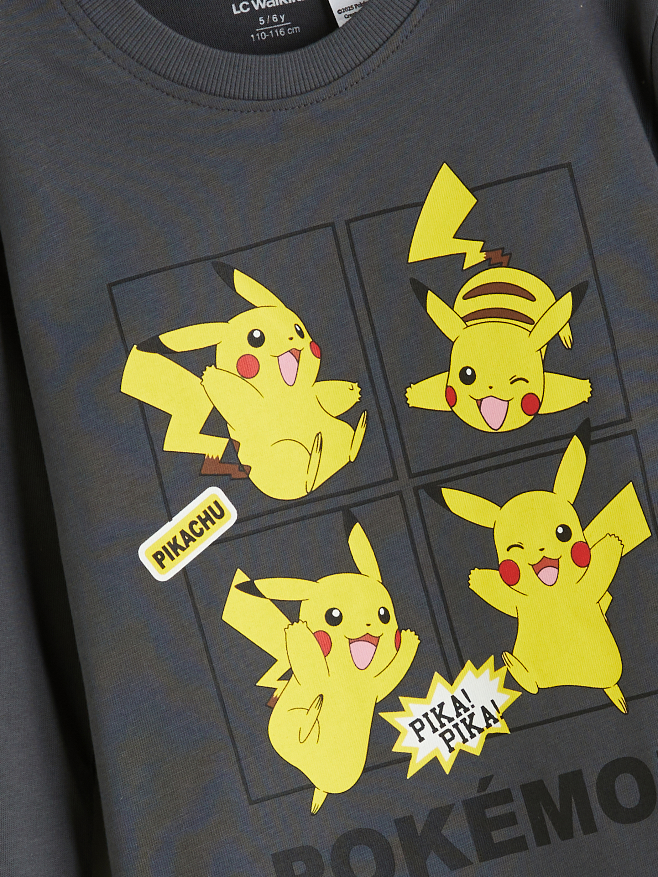 Gri Pikachu Baskılı Erkek Çocuk Tişört-2