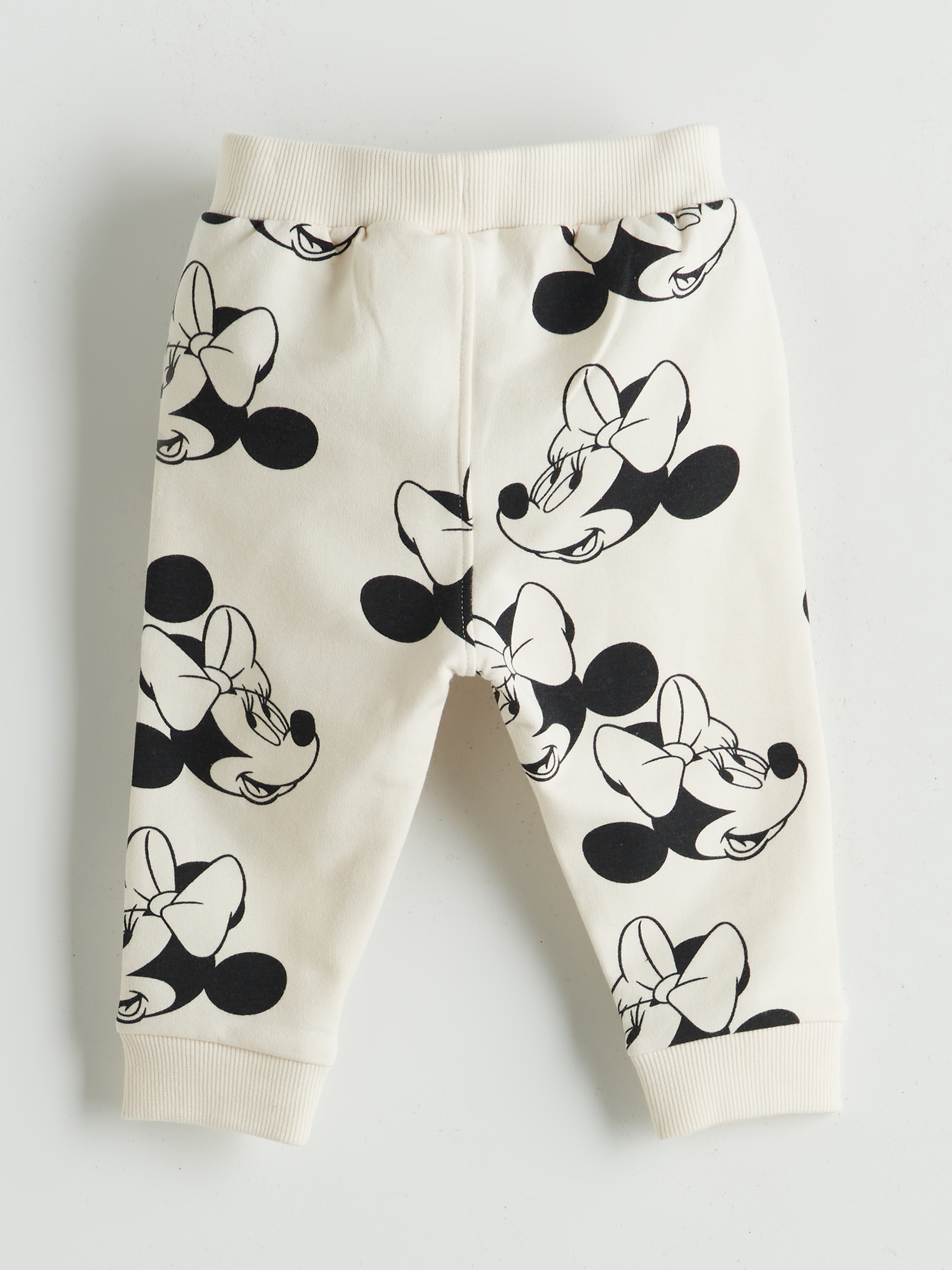 Ekru Minnie Mouse Baskılı Kız Bebek Jogger Eşofman Altı-1