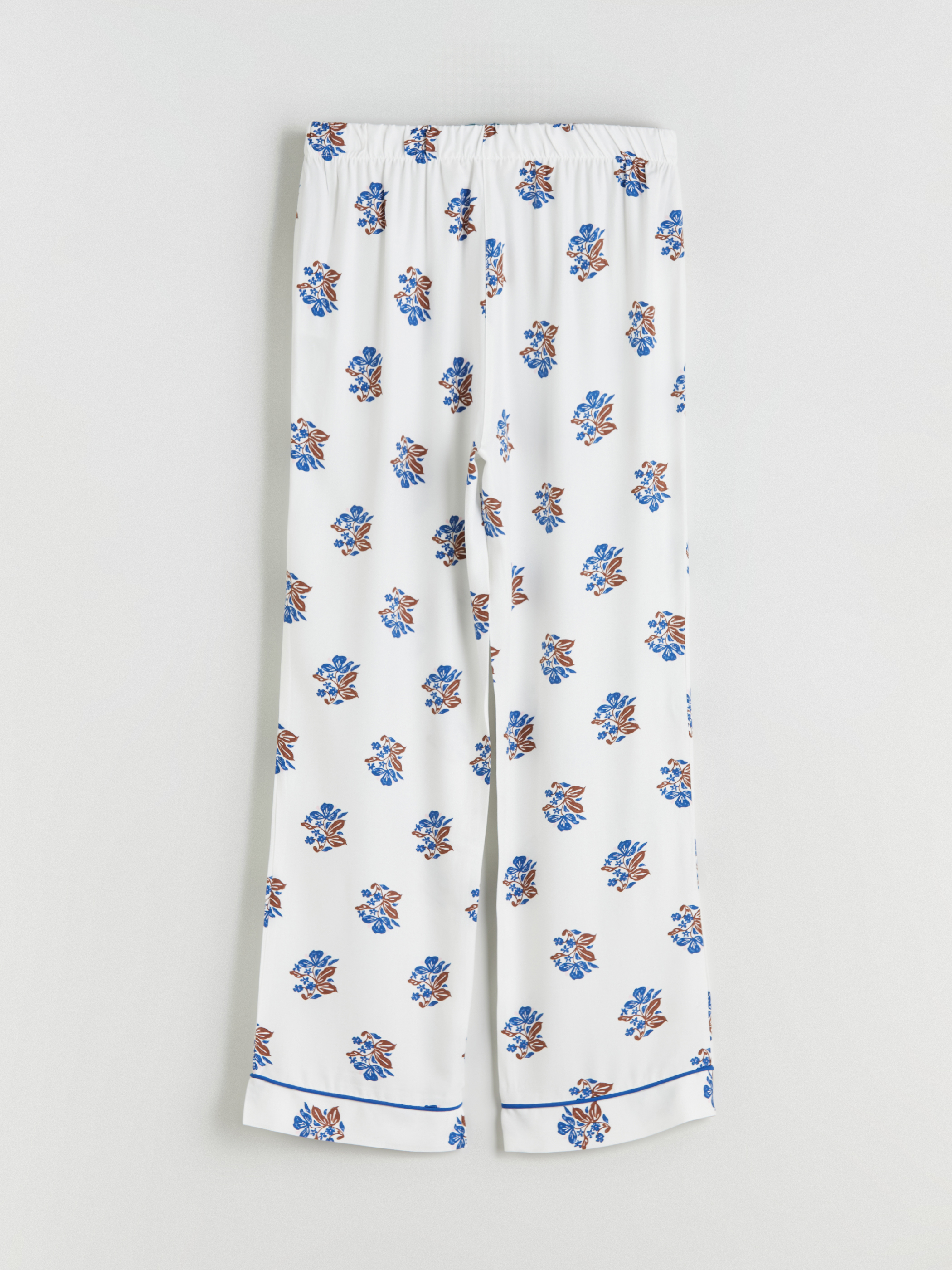 Ekru Beli Lastikli Çiçekli Kadın Pijama Altı-1