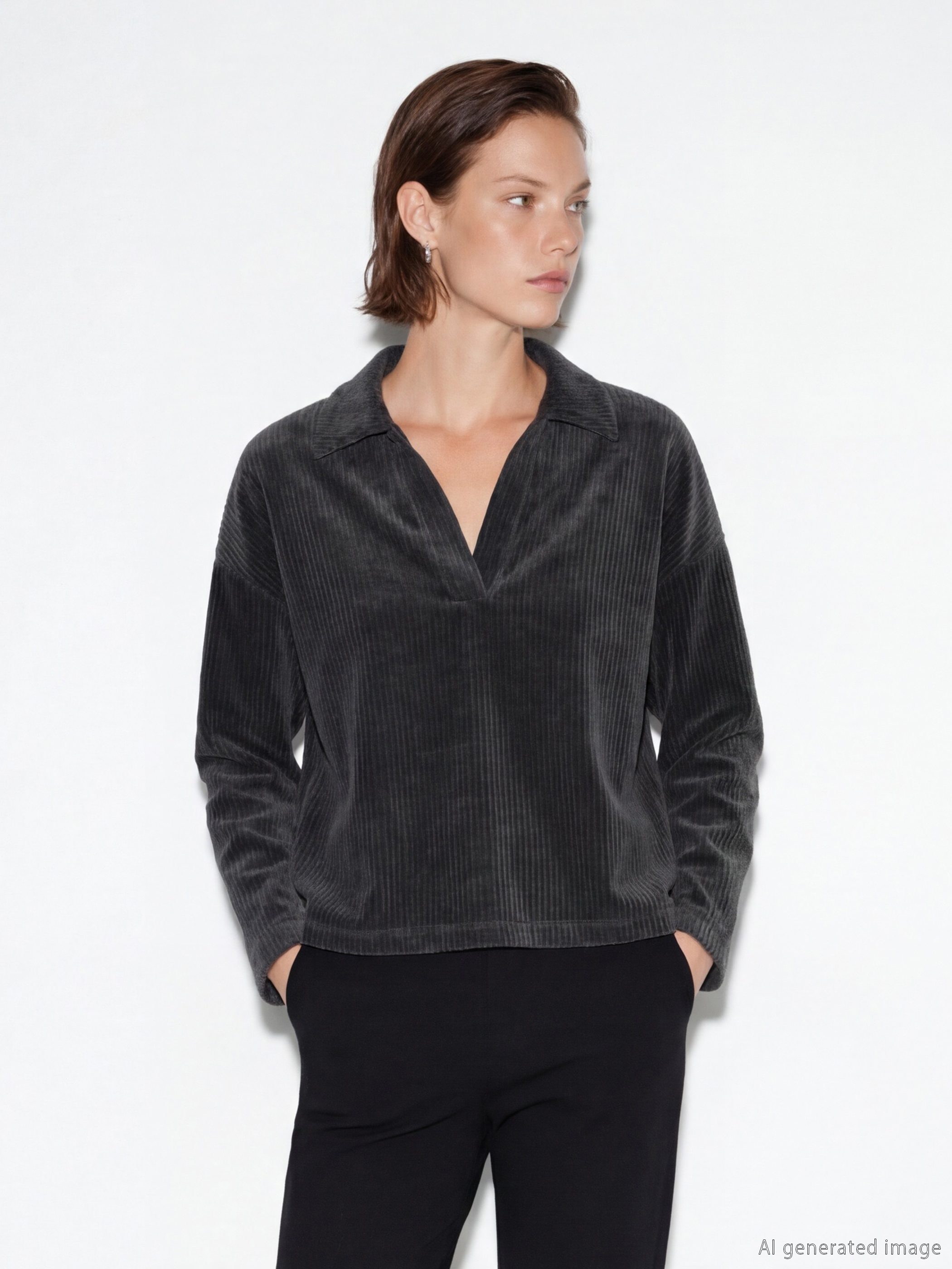 LCW Vision Суитчър от кадифе с поло яка, овърсайз за жени - W5BU56Z8-LY9