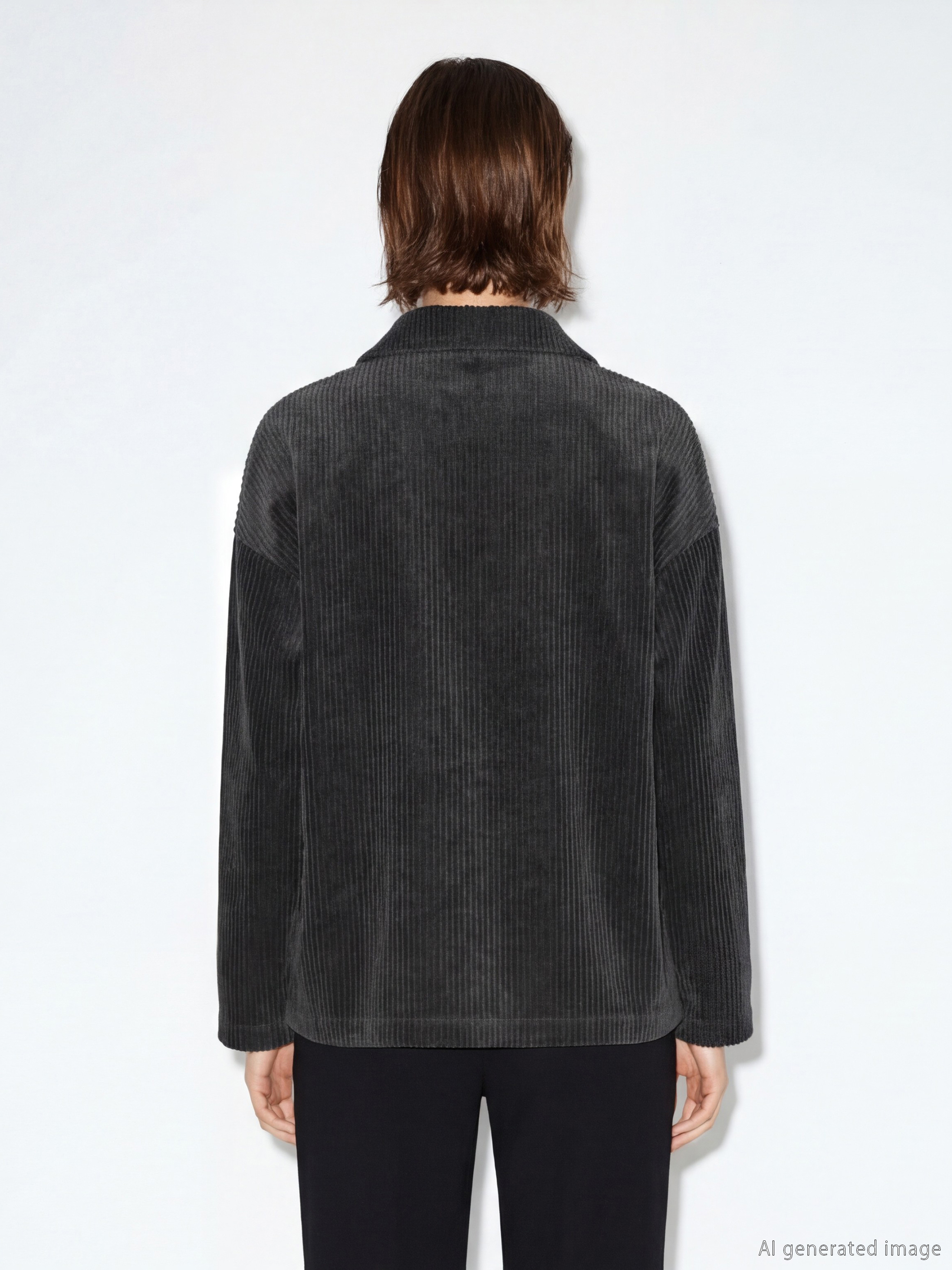 Polo Yaka Oversize Kadife Kadın Sweatshirt-3