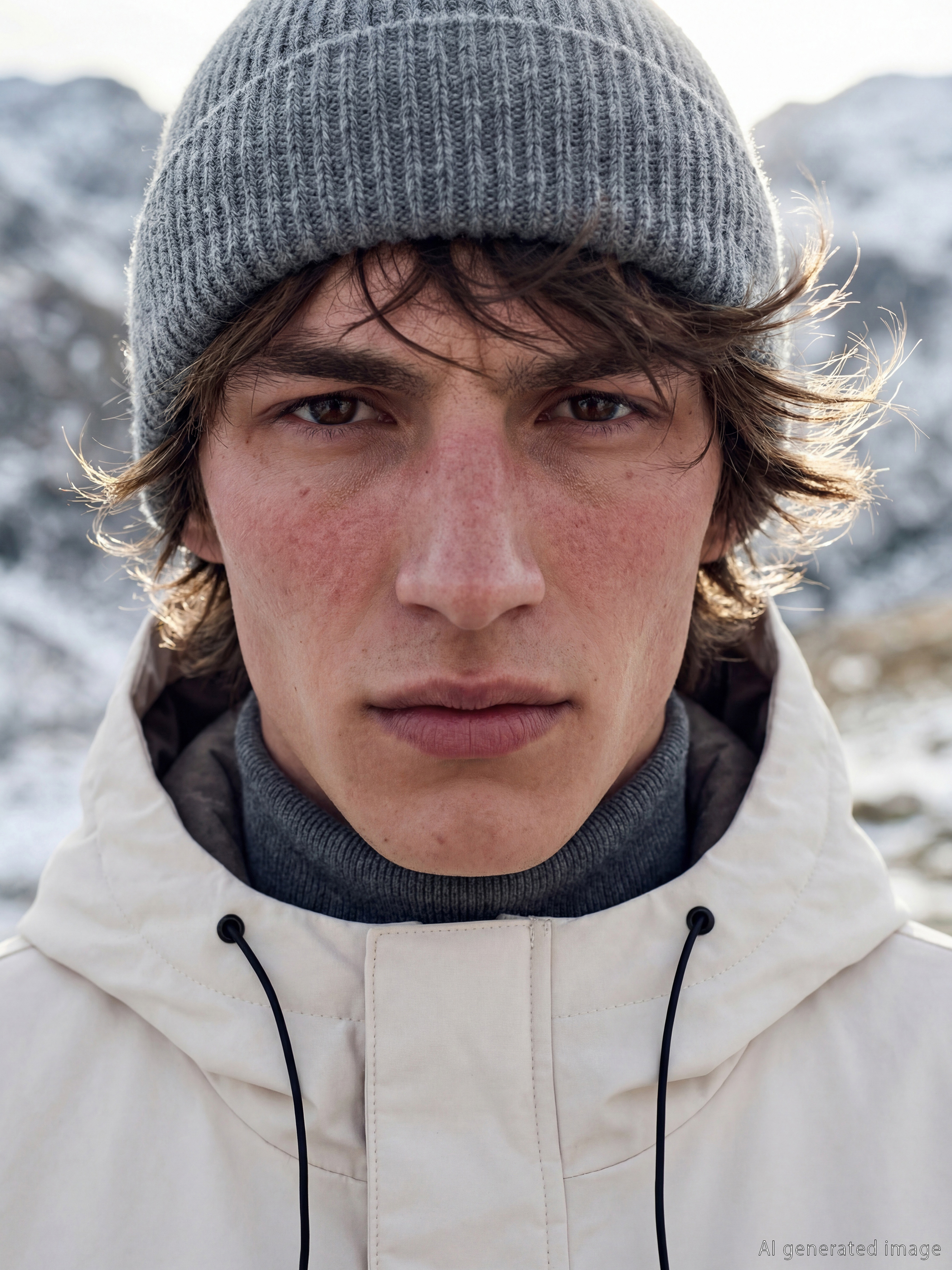 Bej Standart Kalıp Kapüşonlu Erkek Mont-1