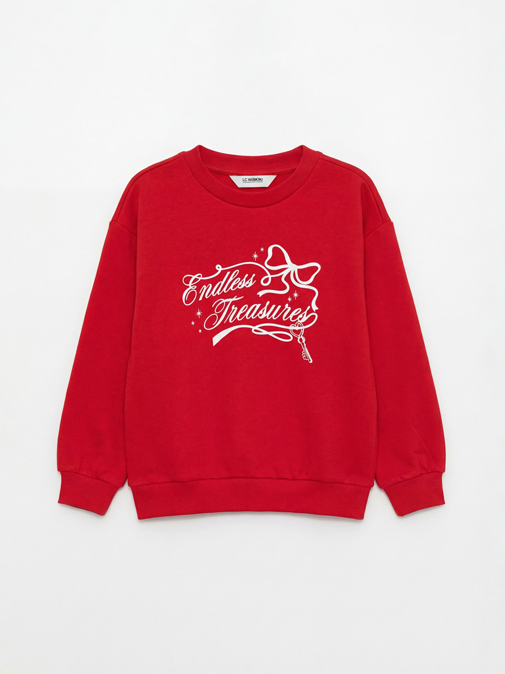 LCW Kids Crew Neck Rhinestone Embellished Girls' Thick Sweatshirt - W5FN01Z4-GZL