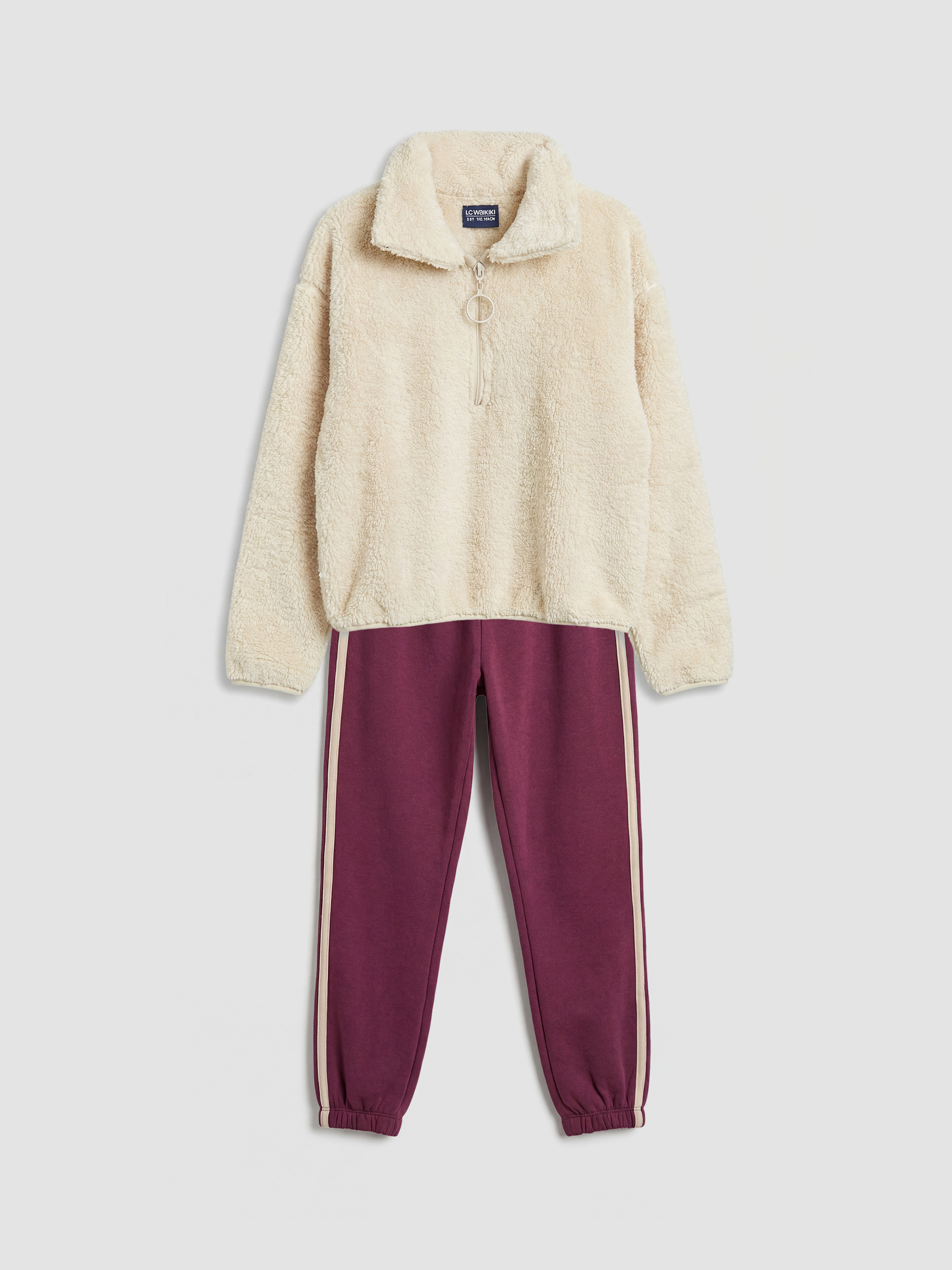 LCW Kids Girls' Plush Sweatshirt and Sweatpants Set - W5G519Z4-FRC