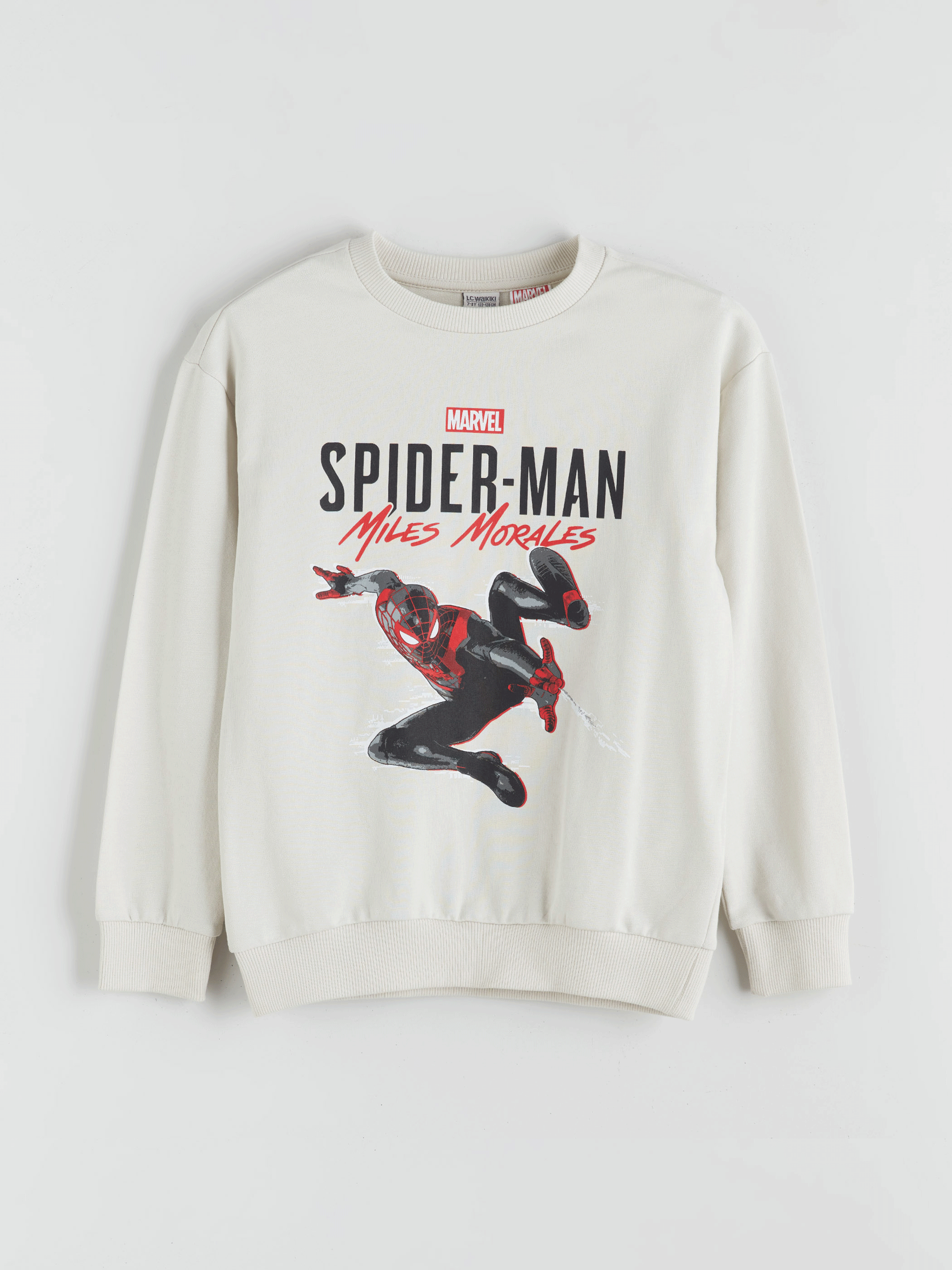Gri Bisiklet Yaka Spider-Man Baskılı Erkek Çocuk Sweatshirt-1