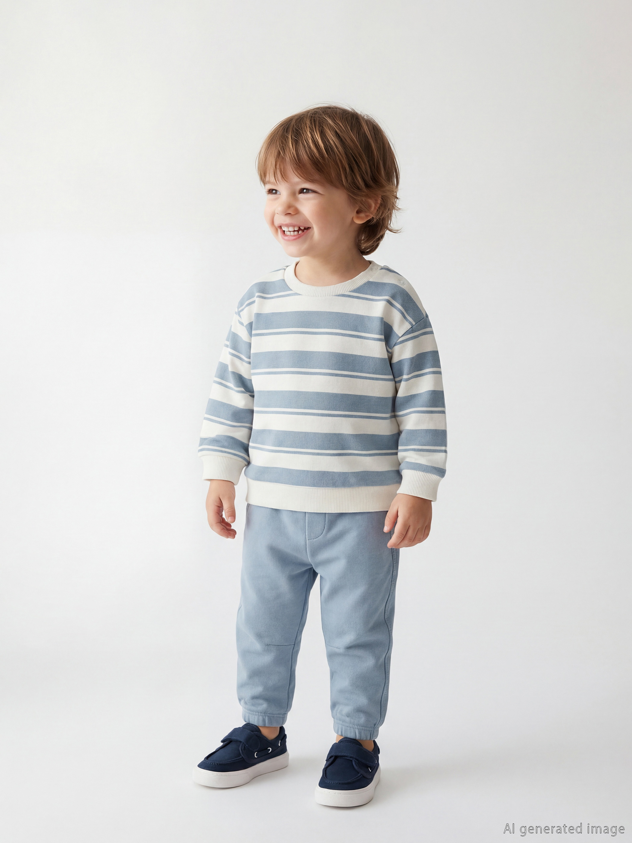 LCW baby سویشێرت و پانتۆڵی قۆڵ درێژ بۆ کوڕانی منداڵ بە یه‌خه‌ خڕ و خەتخەت - W5GP55Z1-LEC