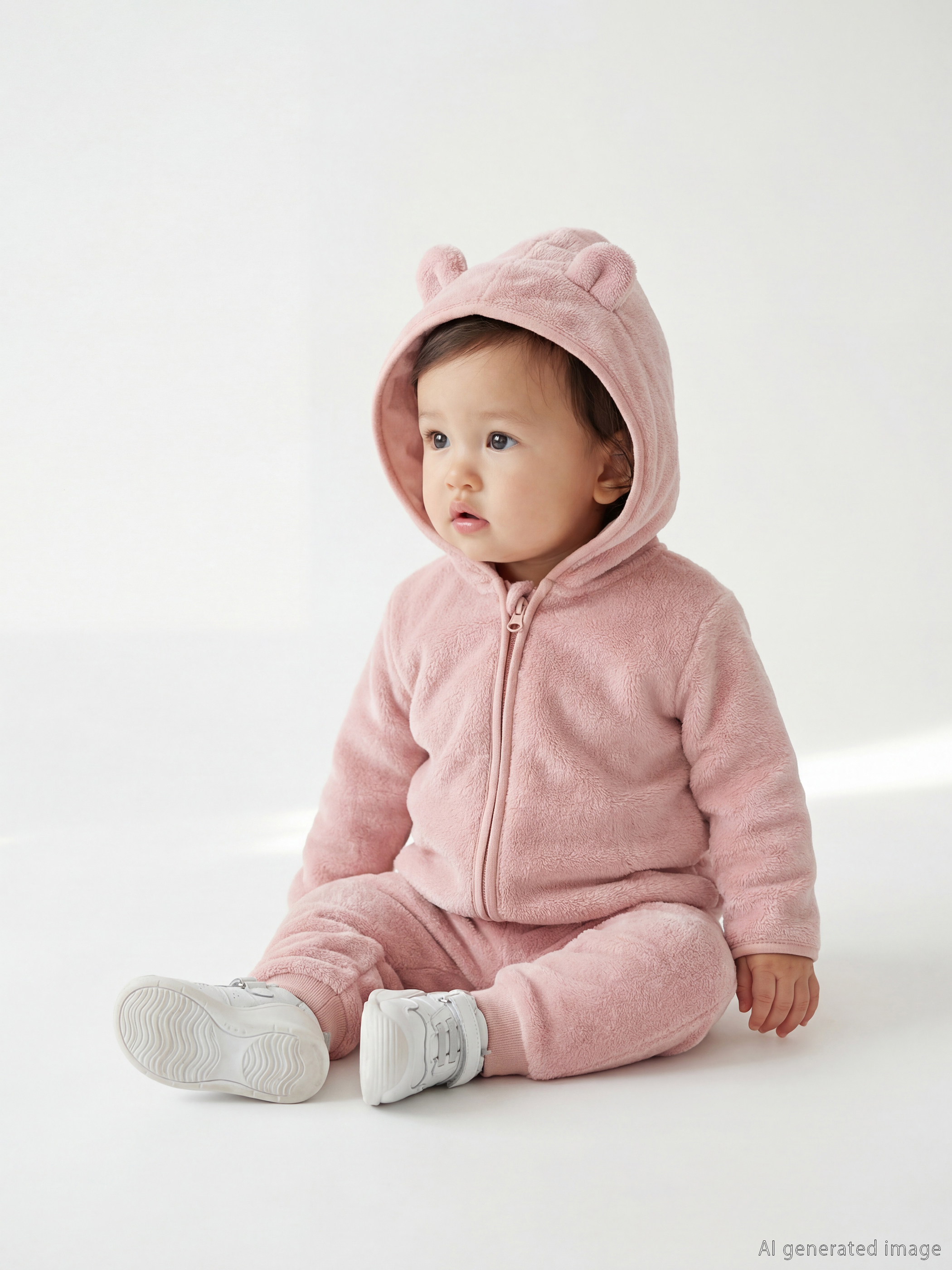 LCW baby Kapüşonlu Kız Bebek Pelüş Eşofman Takım - W5GR99Z1-SHT