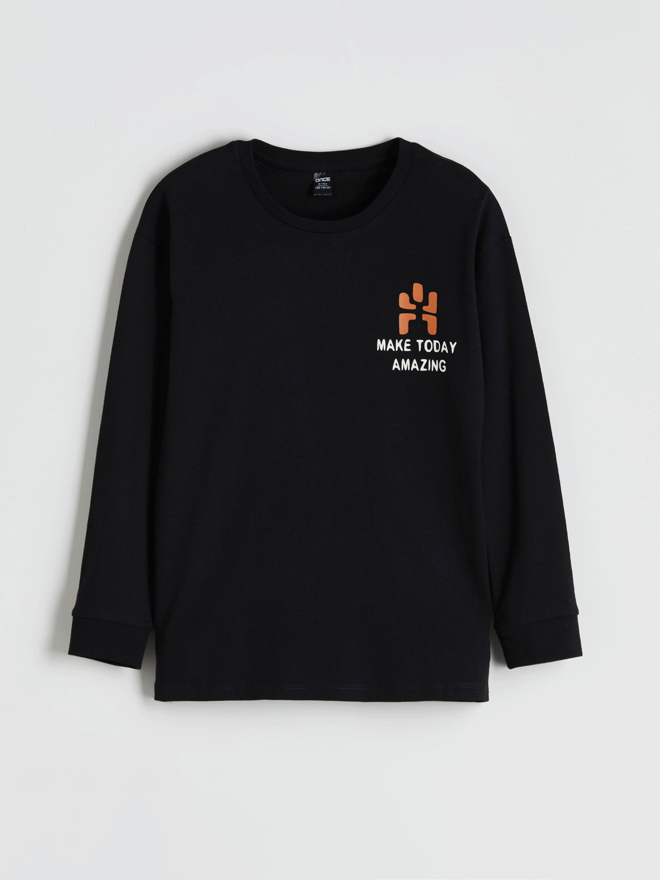 Siyah Bisiklet Yaka Baskılı Erkek Çocuk Pijama Üst-1