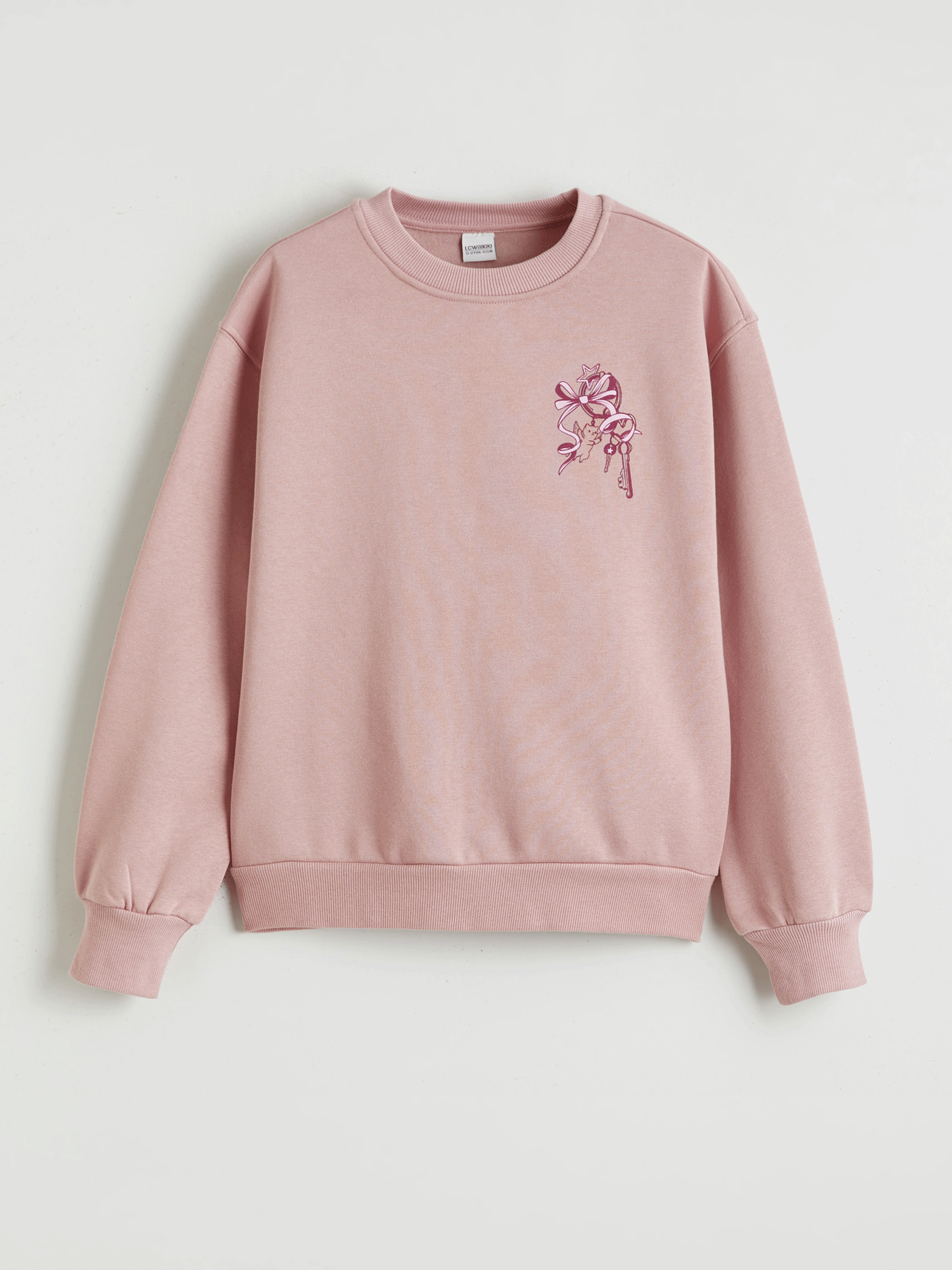 Pembe Baskılı Kız Çocuk Kalın Sweatshirt-1