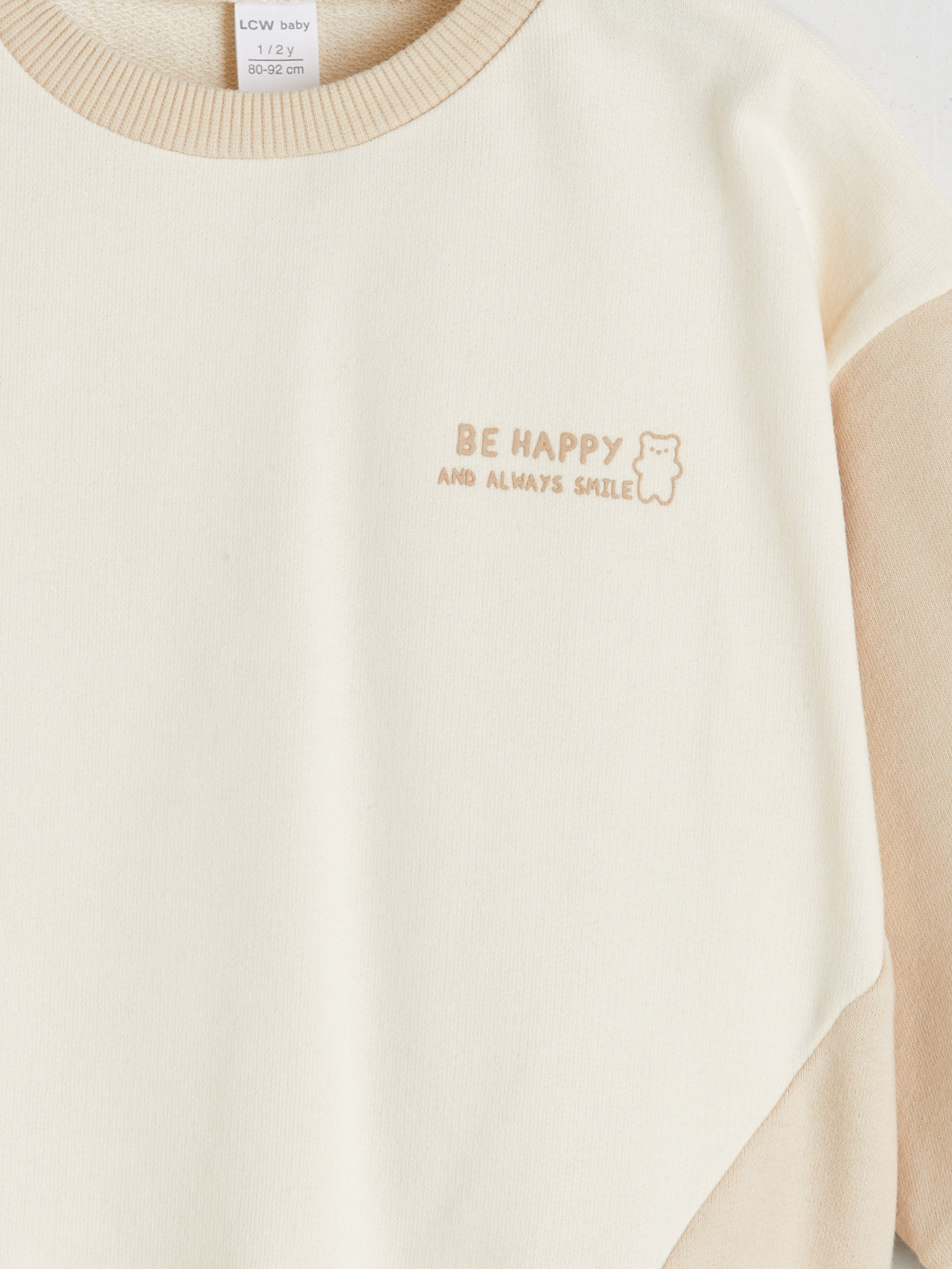 Bej Renk Bloklu Erkek Bebek Sweatshirt-2