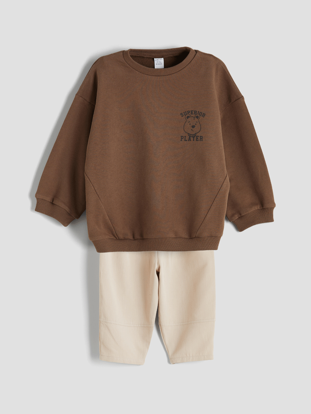 Kahverengi Baskılı Erkek Bebek Sweatshirt ve Pantolon 2'li-1