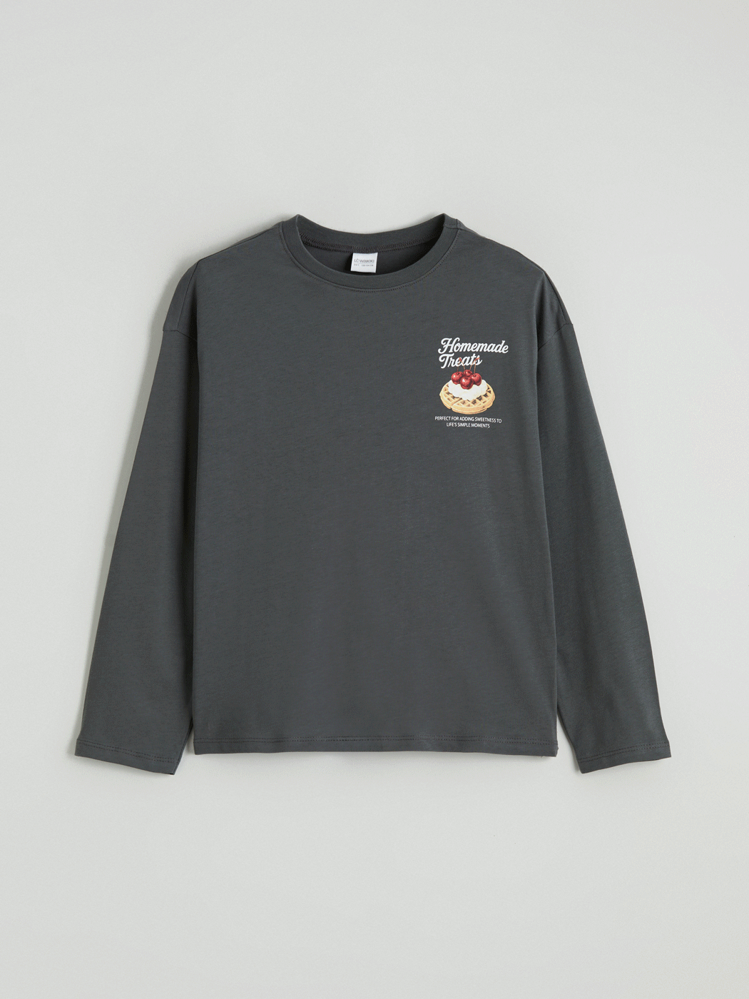 Gri Bisiklet Yaka Baskılı Kız Çocuk Pijama Üst-1