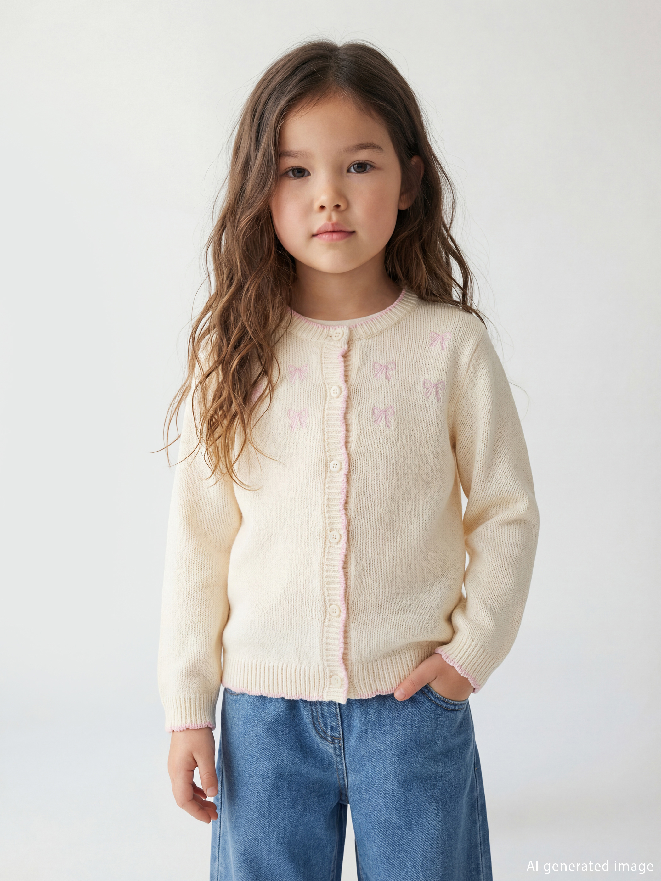 LCW Kids Standart Kalıp Kız Çocuk Nakışlı Triko Hırka - W5MJ09Z1-J1F