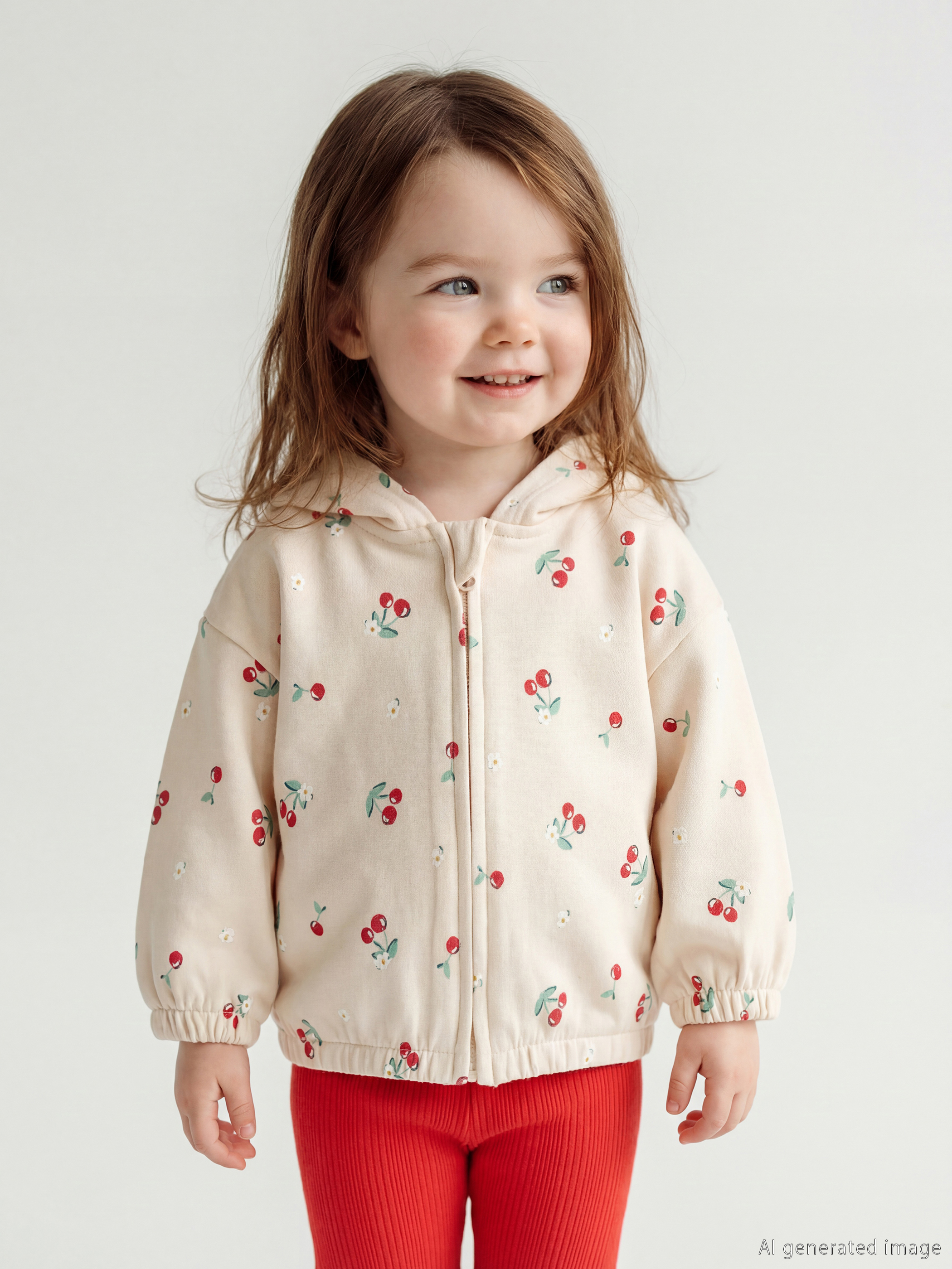 LCW baby Kapüşonlu Kiraz Baskılı Kız Bebek Fermuarlı Sweatshirt - W5MM41Z1-LQA