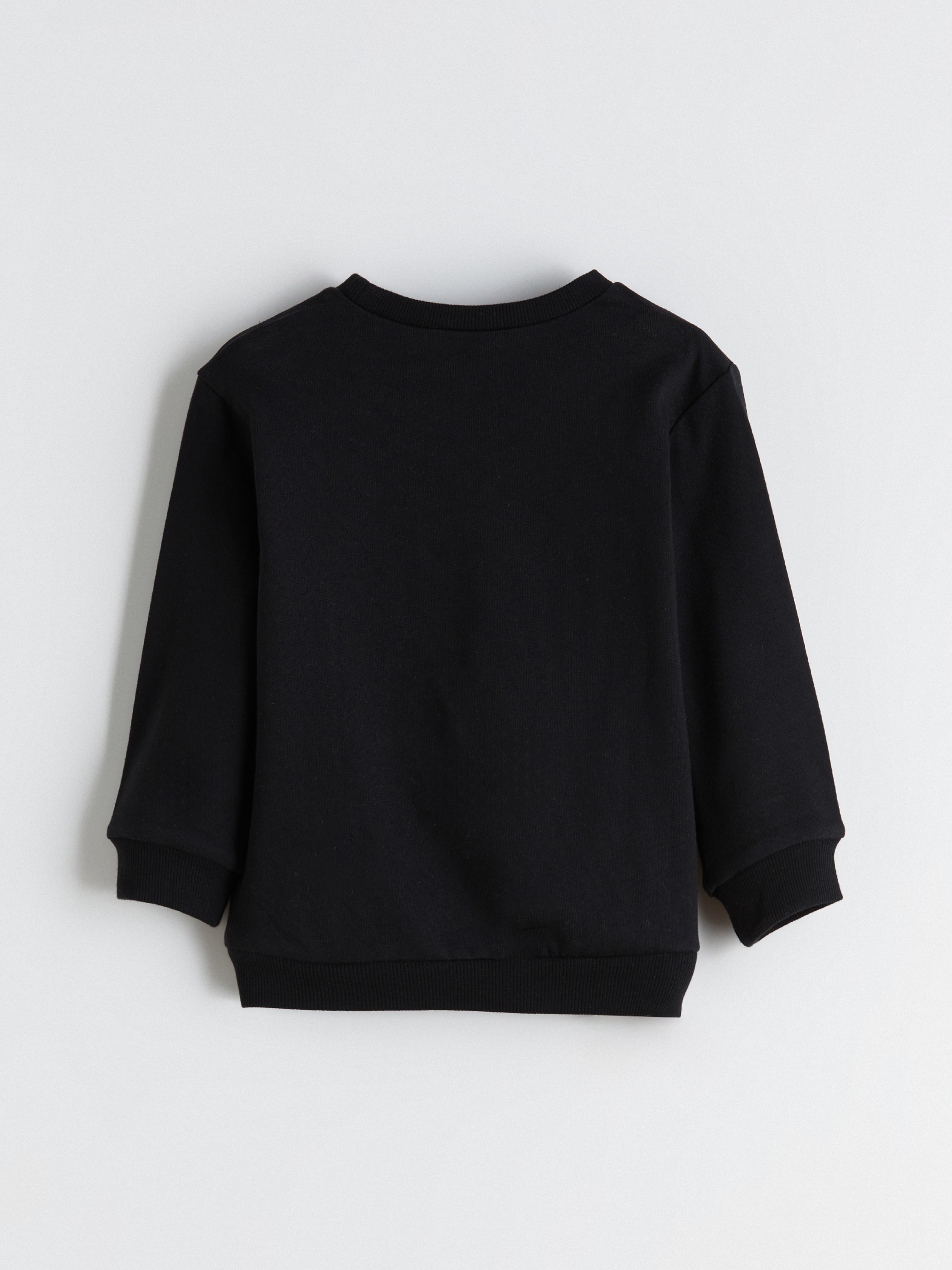 Siyah Bisiklet Yaka Baskılı Kız Çocuk Sweatshirt-1