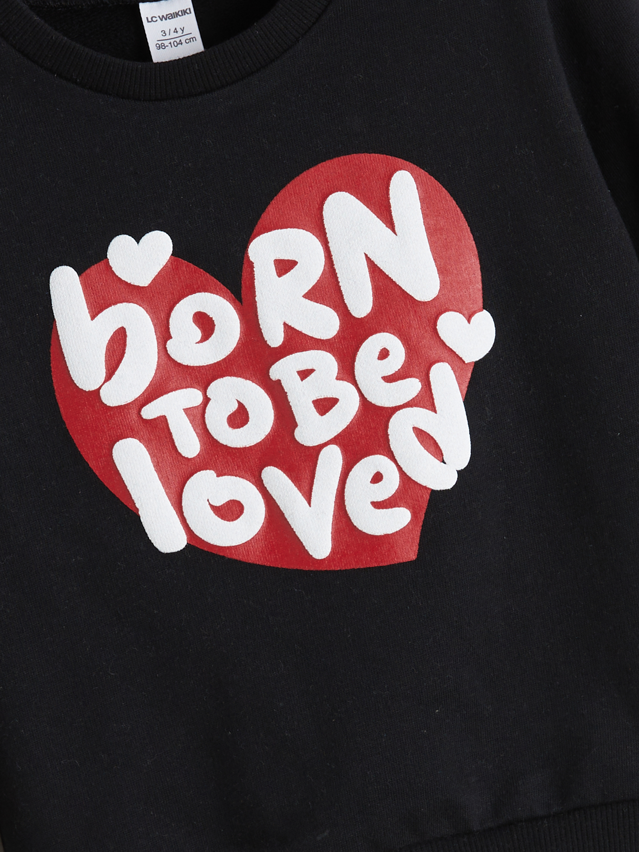 Siyah Bisiklet Yaka Baskılı Kız Çocuk Sweatshirt-2